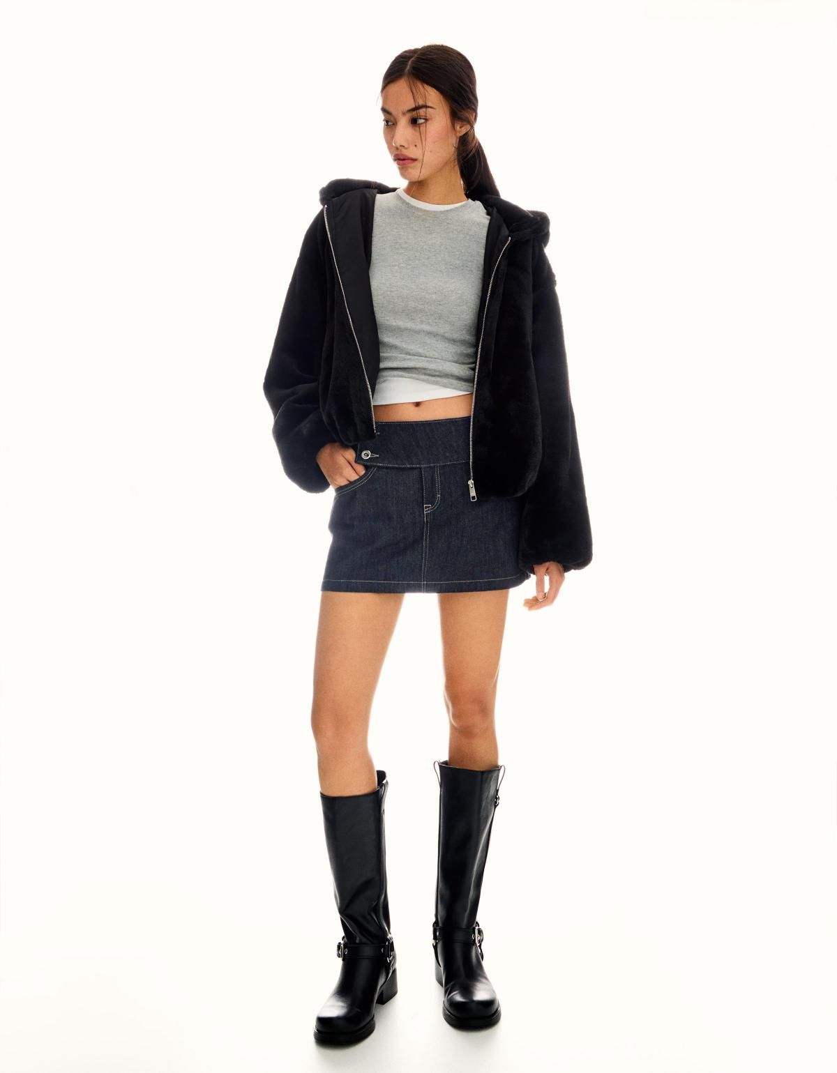 버쉬카 페이크퍼 후드 집업 퍼 자켓 6604/718 BLACK - 상세 이미지 5