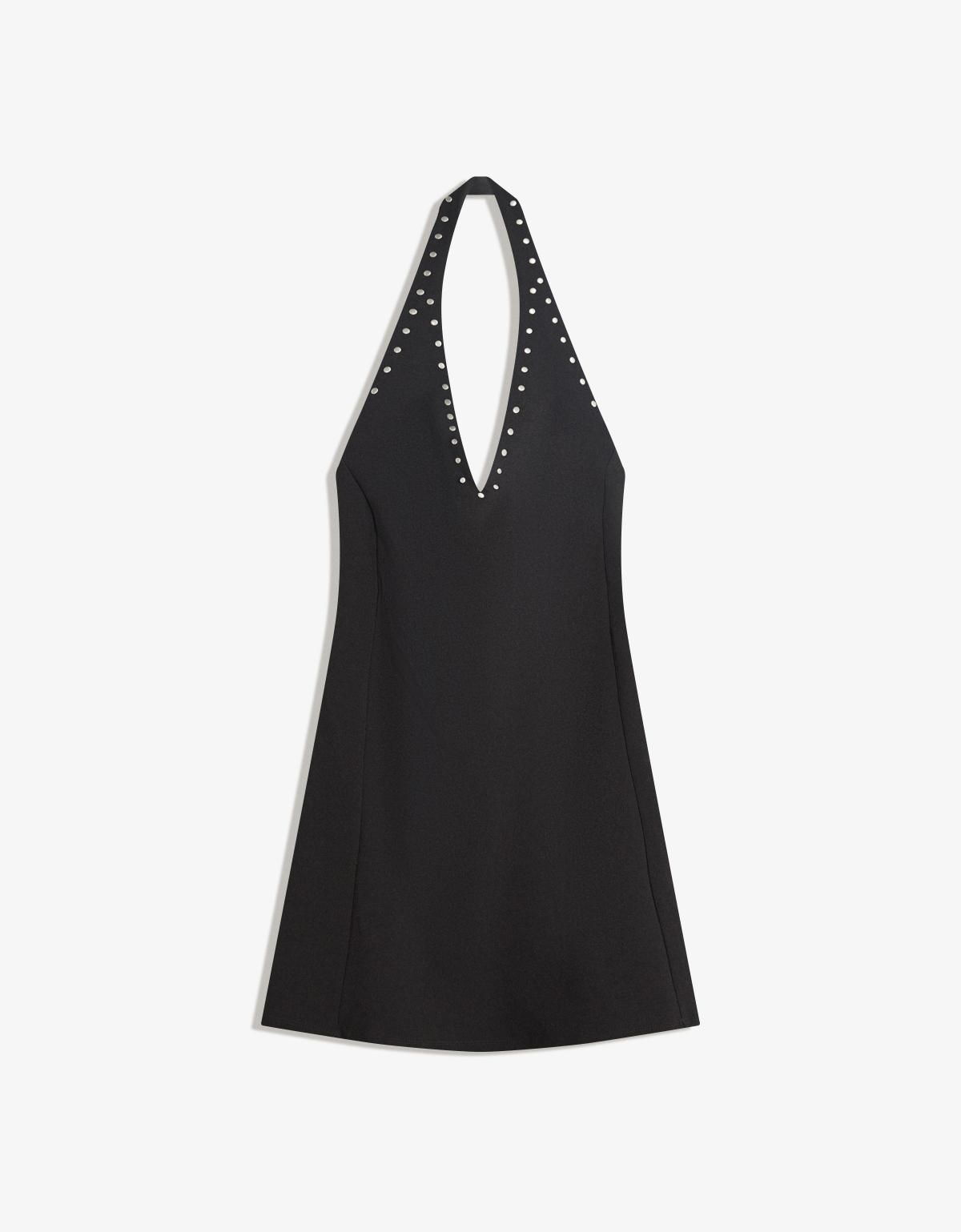 버쉬카 스터드 장식 홀터넥 블랙 미니 원피스 5639/187 BLACK - 상품 이미지