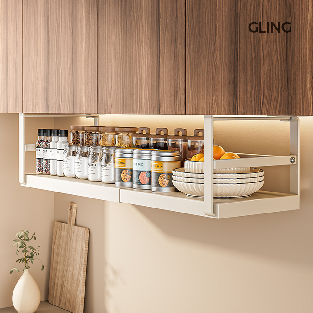 무타공 길이조절 언더선반 주방선반 걸이형 확장형 양념통 정리대 틈새 싱크대 정리함 크림화이트