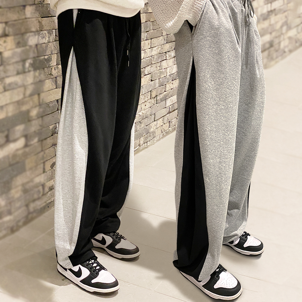 남자 코튼 원턱 와이드 배색 트레이닝 추리닝 운동복 팬츠 - 상품 이미지