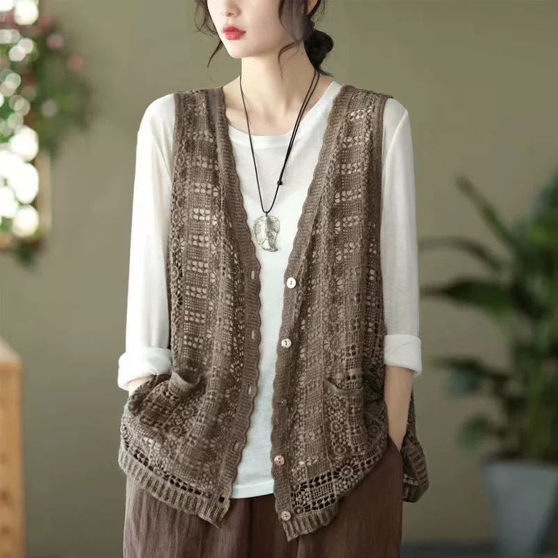 손뜨개 조끼 코바늘 여름 뜰안 만들기 패키지 뜨개 살구색 M 45.0-55.0kg - 상세 이미지 2