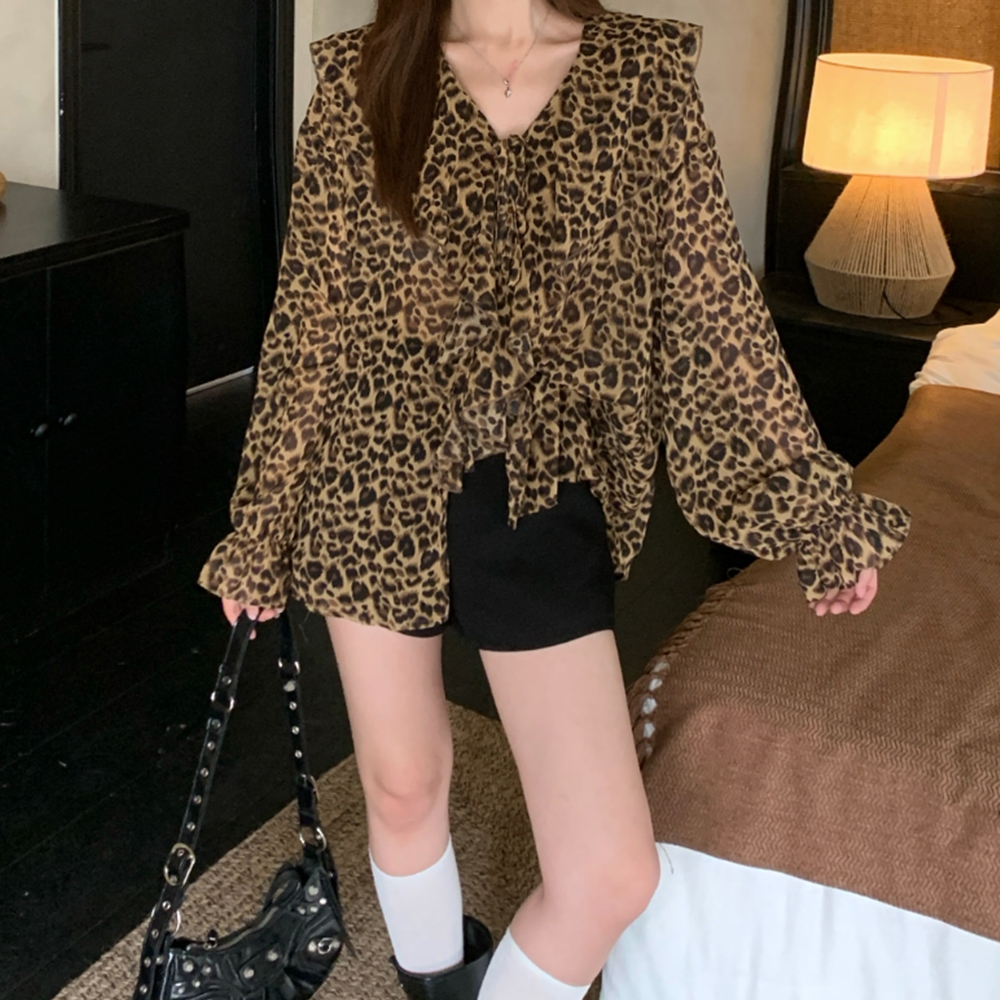 호피블라우스 보헤미안 러플 레이어드 가을 블라우스 이미지 6