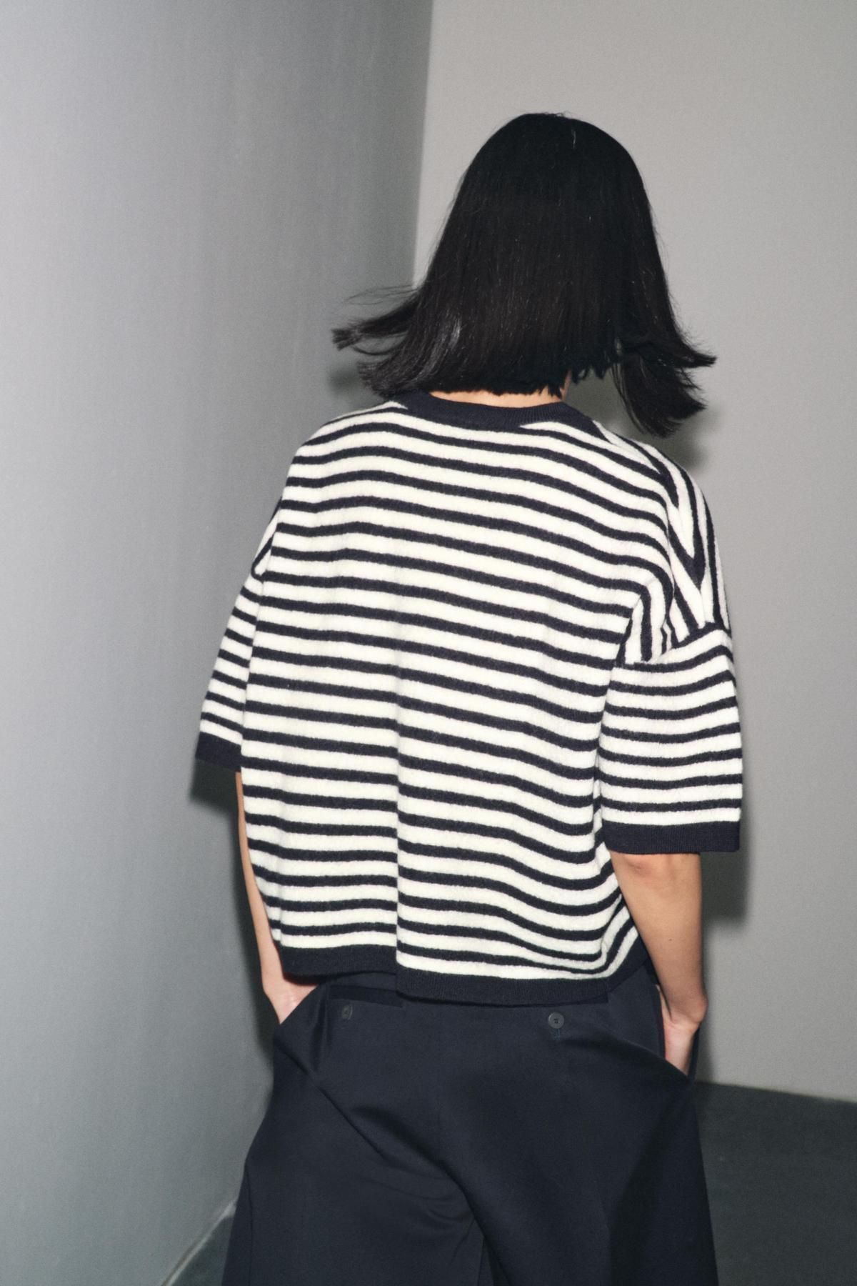 자라 스트라이프 울 라운드넥 반팔 니트 스웨터 2893/120 STRIPED - 상세 이미지 4