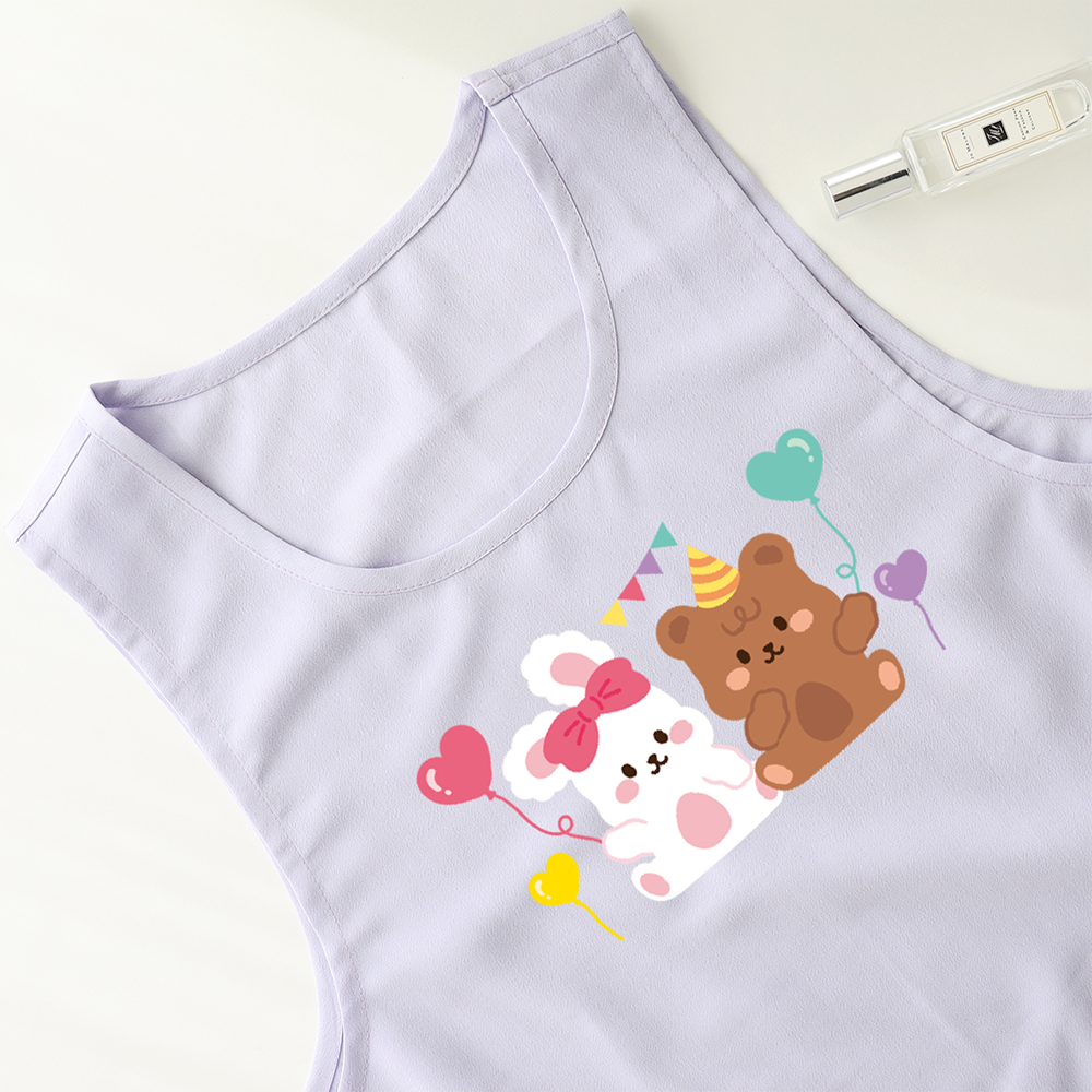 [미소쌤] 솜사탕 파티프렌즈 앞치마 라벤더 어린이집 보육교사 캐릭터 원피스