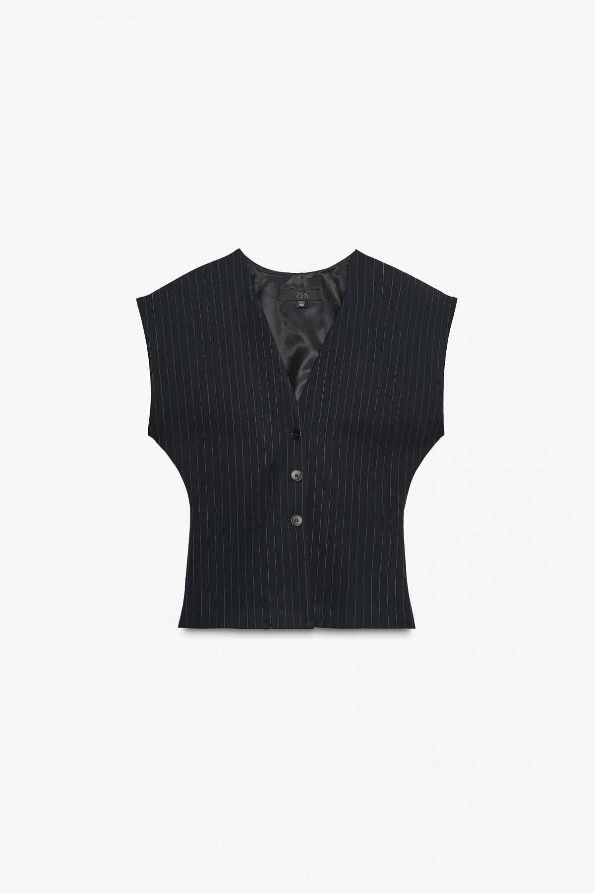 자라 테일러드 핀스트라이프 브이넥 베스트 4749/768 NAVY BLUE - 메인 이미지