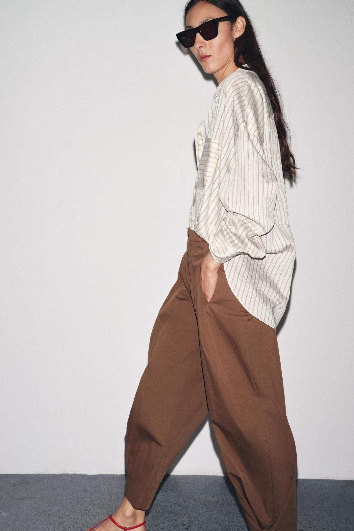 자라 테크니컬 코튼블렌드 다트 벨트루프 팬츠 8089/325 BROWN - 상세 이미지 4