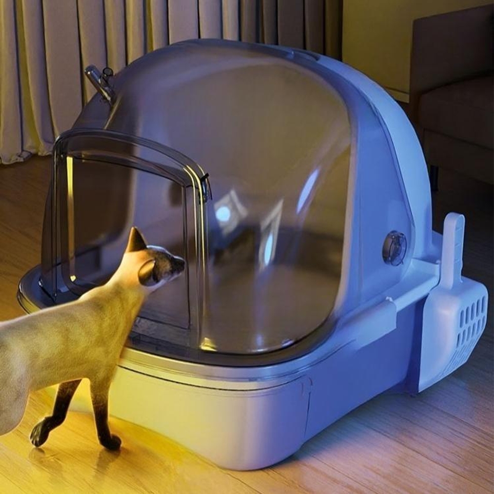 고양이 화장실 서랍형 반려동물 모래 사막화방지 오픈형 배변통 초대형 밀폐형 모래삽 그레이 - 상세 이미지 4