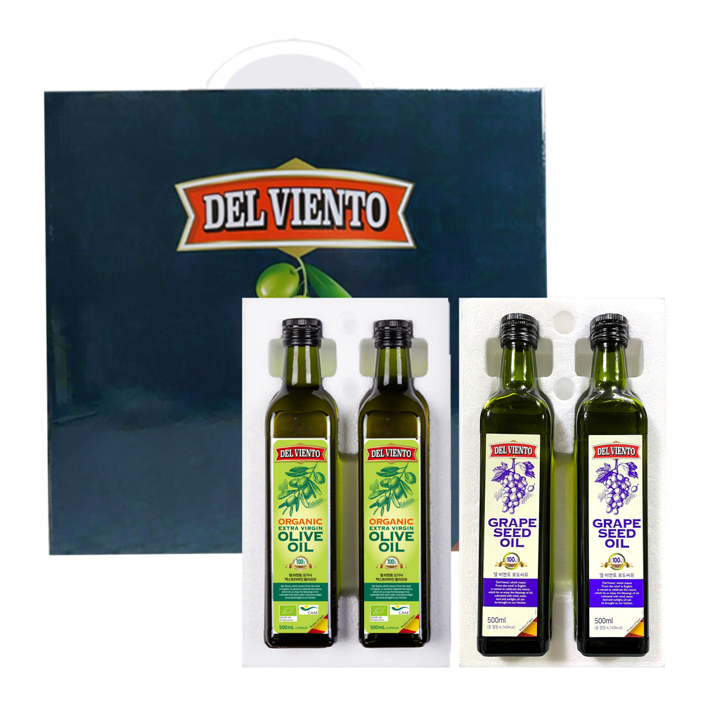 델비엔토 엑스트라버진 올리브유2P+포도씨유2P 500ml 4P 선물세트 안전포장 - 상품 이미지