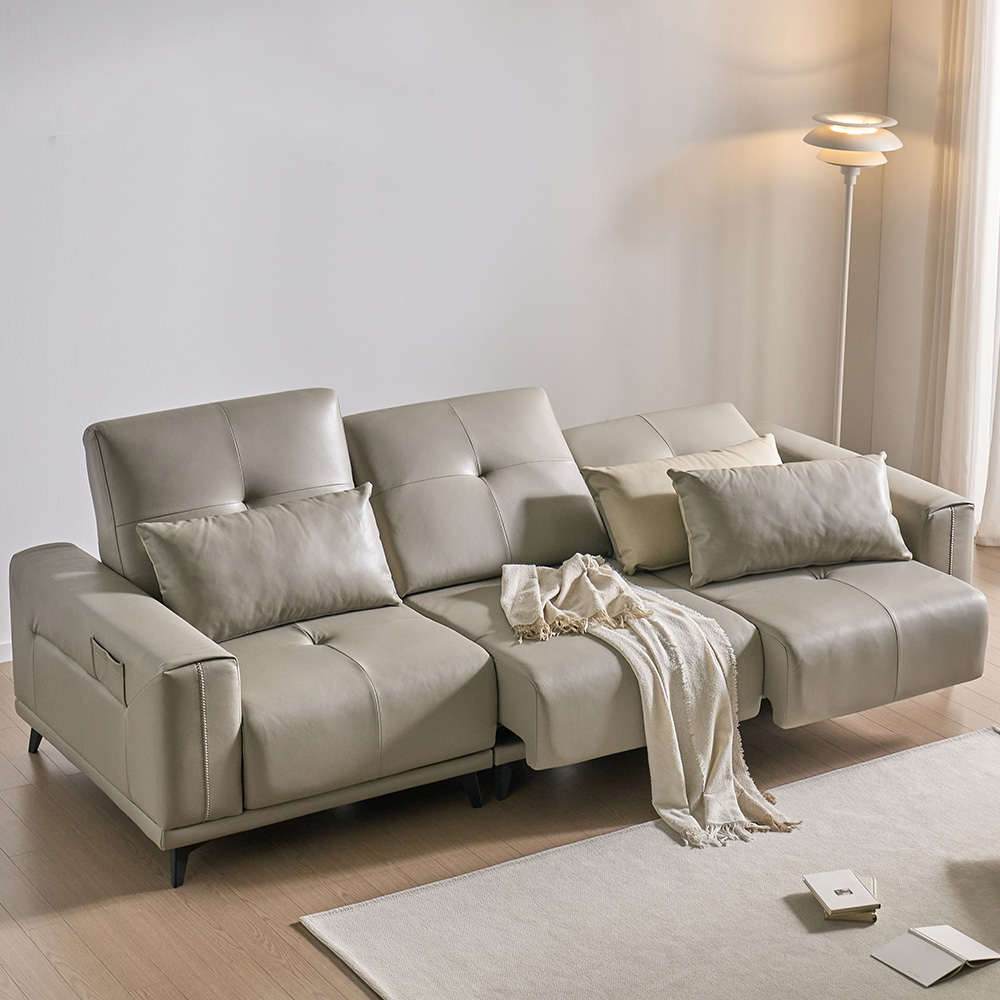 스코나 더스빌 하이브리드 레더 모션 슬라이딩 무빙 침대 4인 리클라이너 소파