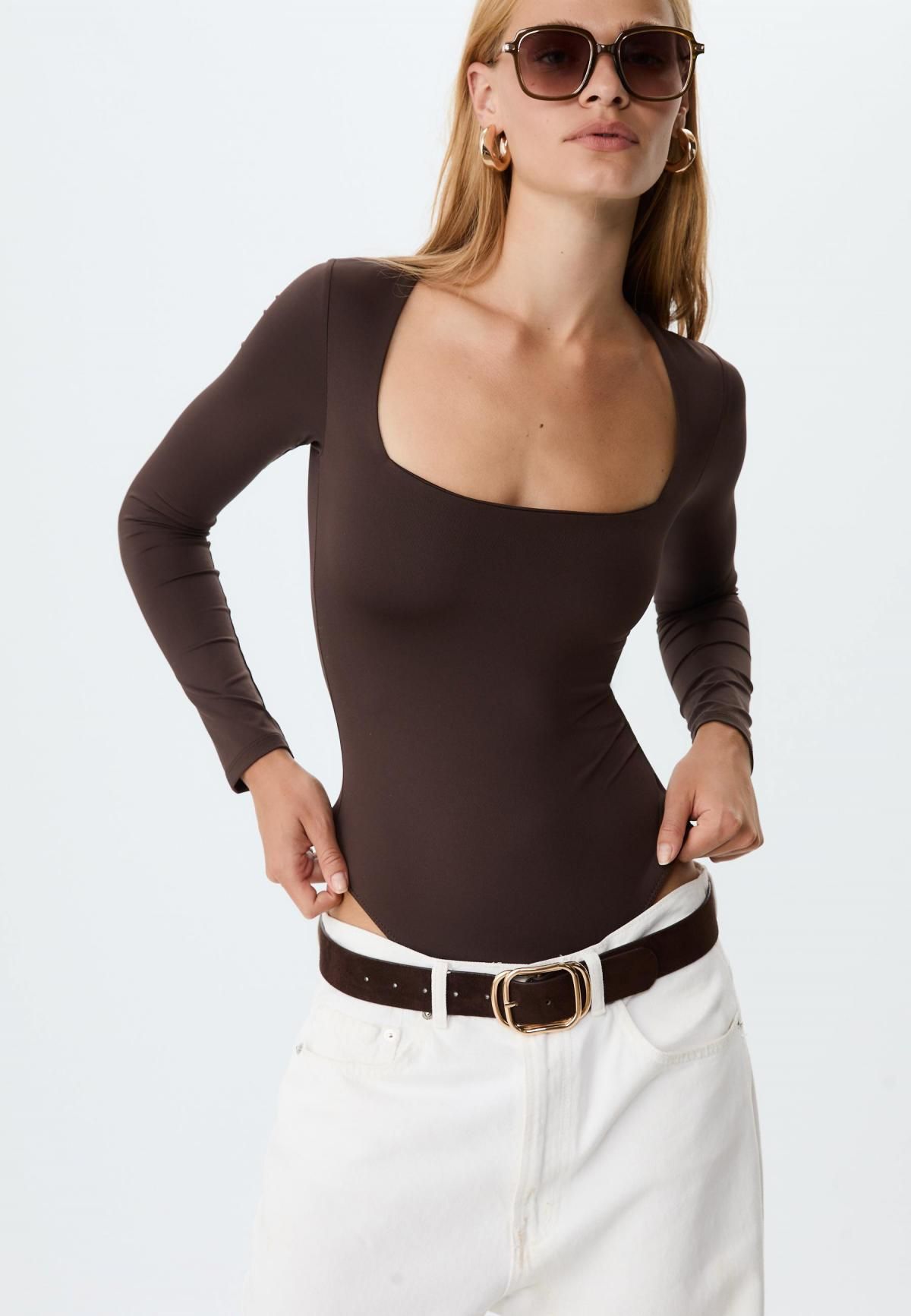 스트라디바리우스 베이직 스퀘어넥 폴리아미드 바디수트 6560/927 BROWN - 상세 이미지 5