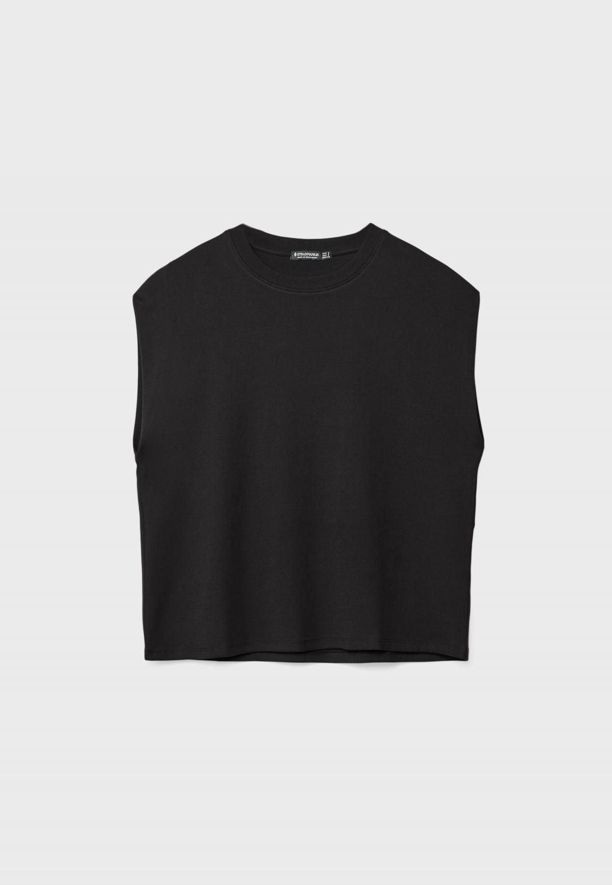 스트라디바리우스 블랙 베이직 루즈핏 크롭 민소매 티셔츠 6551/125 BLACK - 상품 이미지