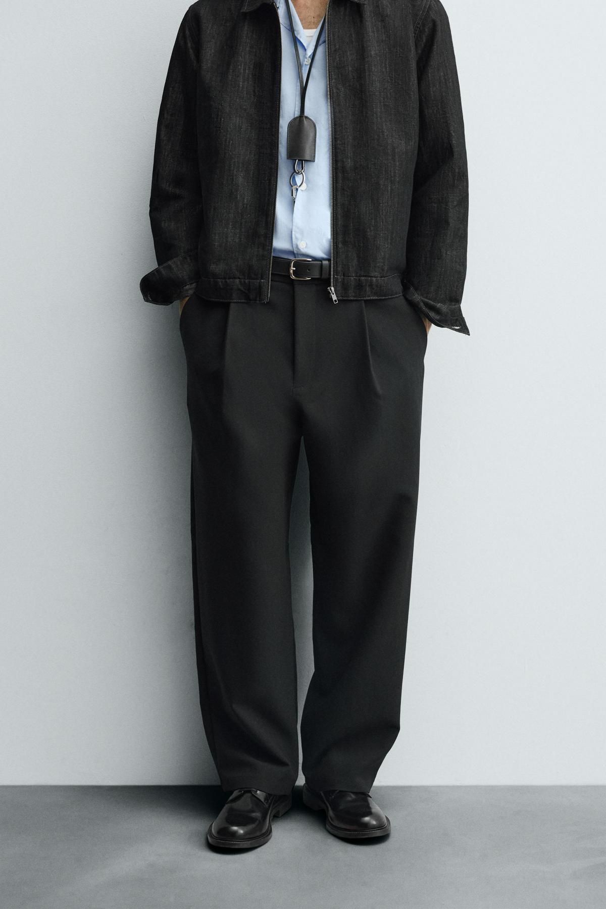 자라 릴렉스핏 플리츠 팬츠 6861/391 BLACK