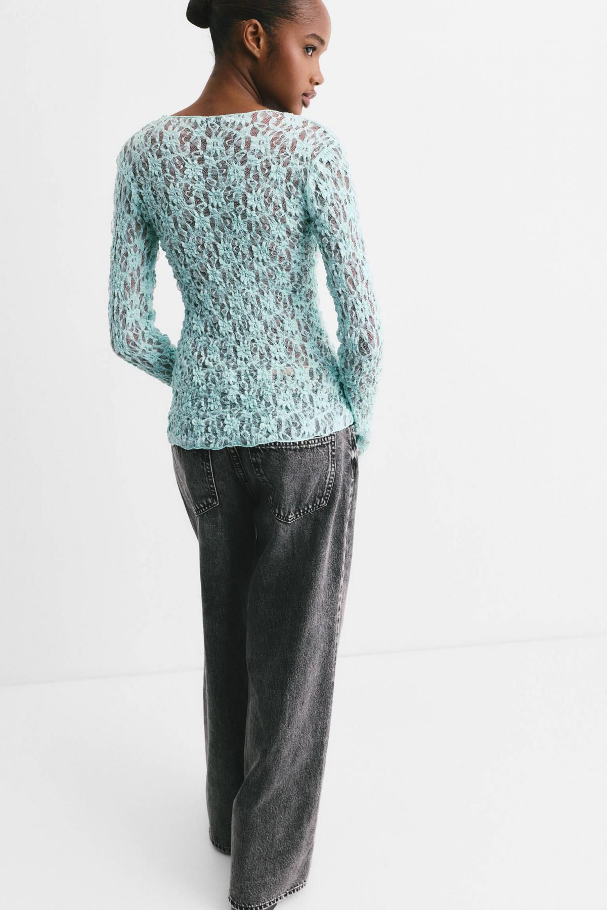 풀앤베어 레이스 버튼업 긴팔 탑 7152/379 AQUAMARINE - 상세 이미지 4