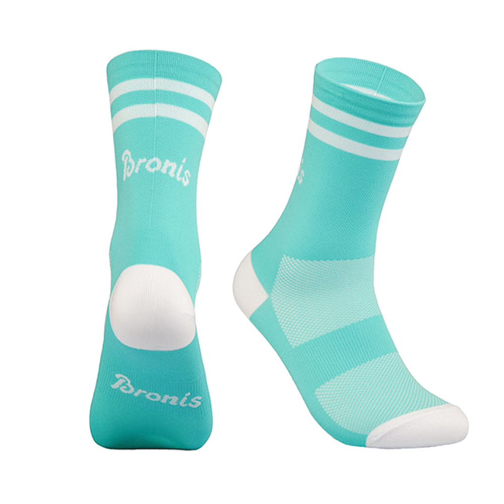 브로니스 클래식 스포츠 자전거 라이딩 사이클링 양말 더블 스트라이프 민트, S1 225-255mm - 상품 이미지