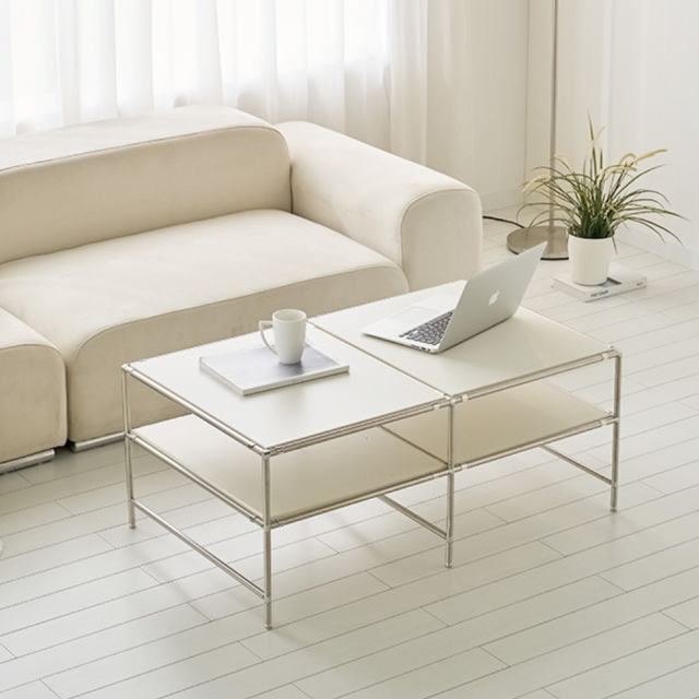 미드센츄리 거실테이블 쇼파탁자 2단 모듈 소파탁자 1000