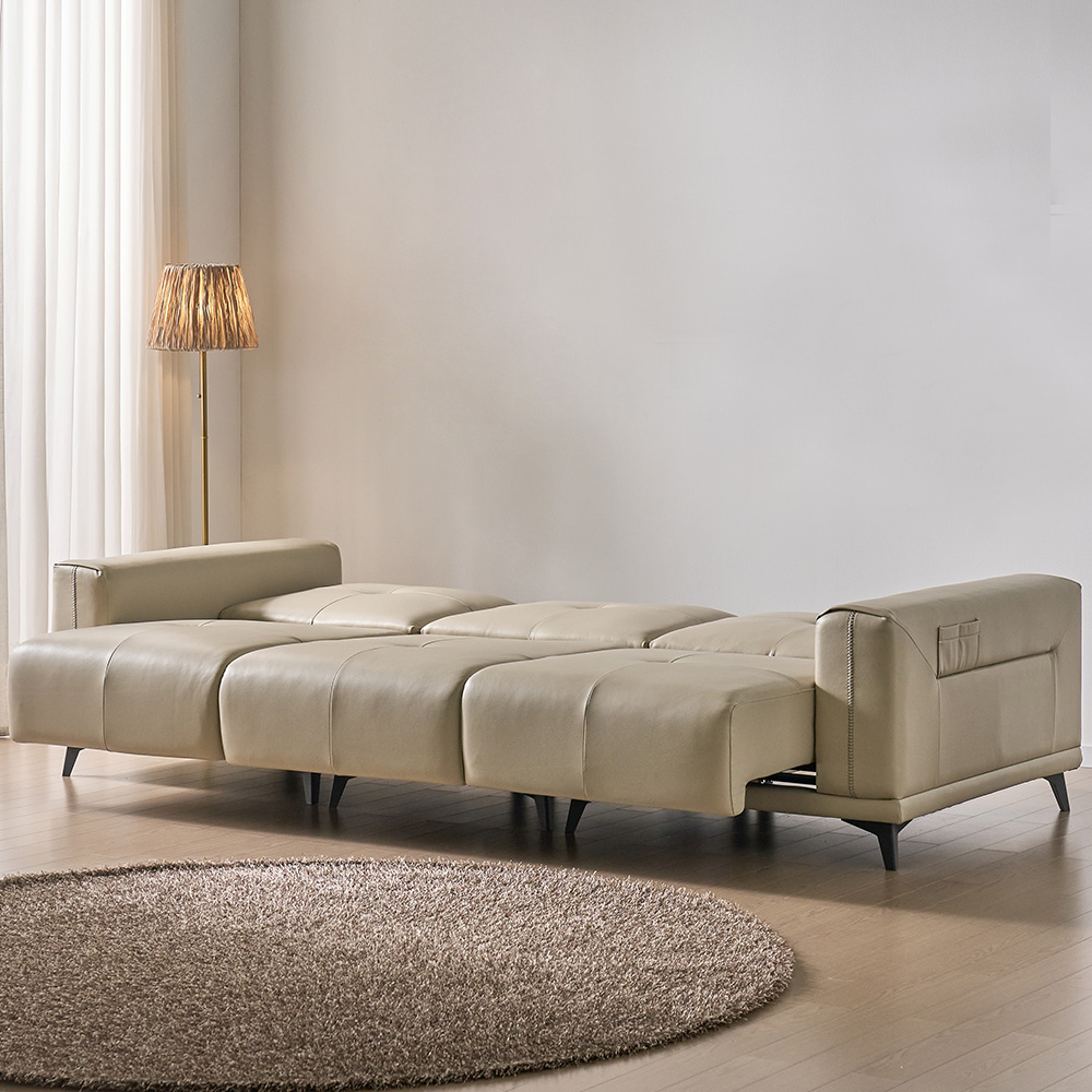 스코나 더스빌 하이브리드 레더 모션 슬라이딩 무빙 침대 4인 리클라이너 소파