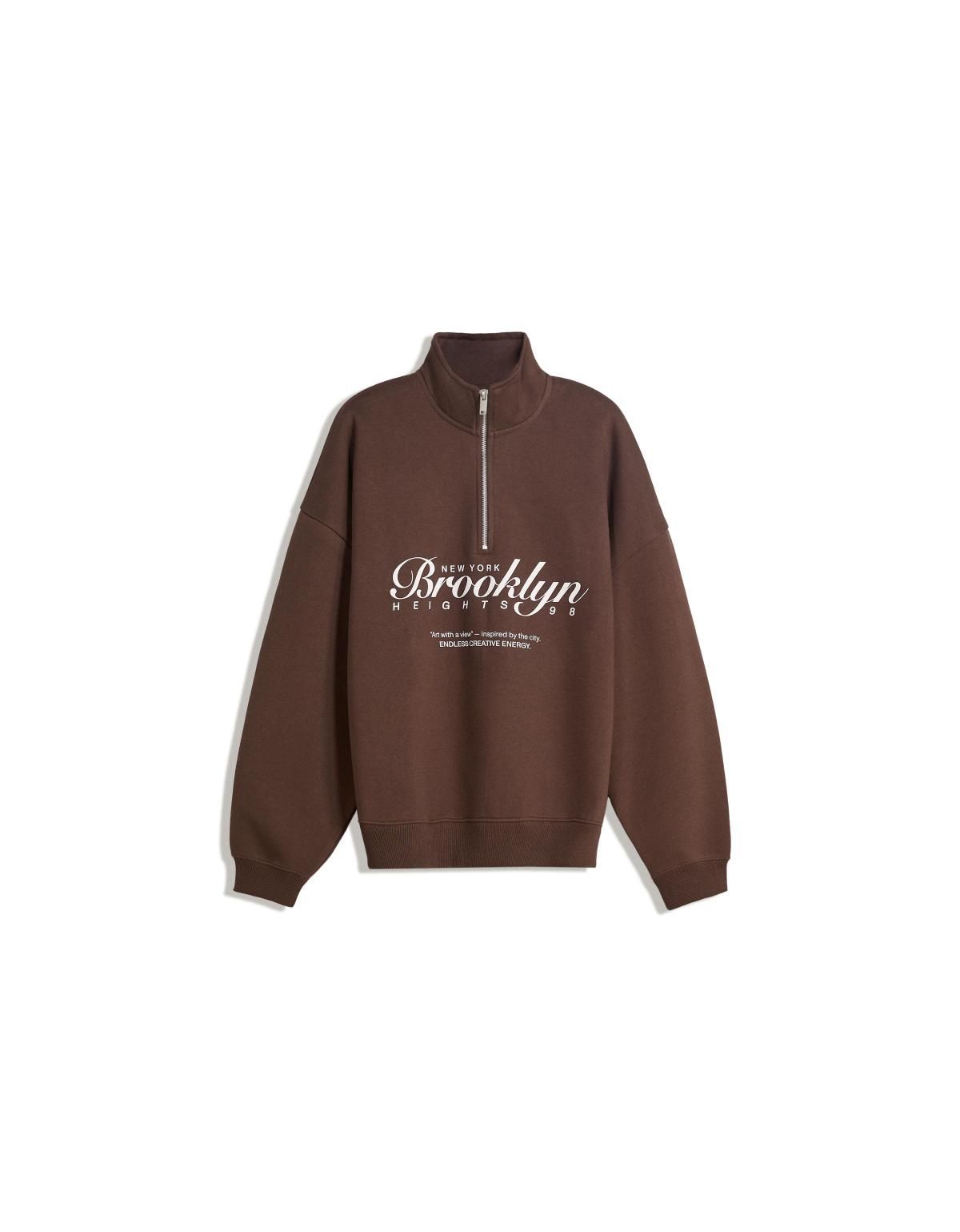 버쉬카 캐주얼 브루클린 프린트 지퍼넥 맨투맨 7072/190 BROWN - 상품 이미지