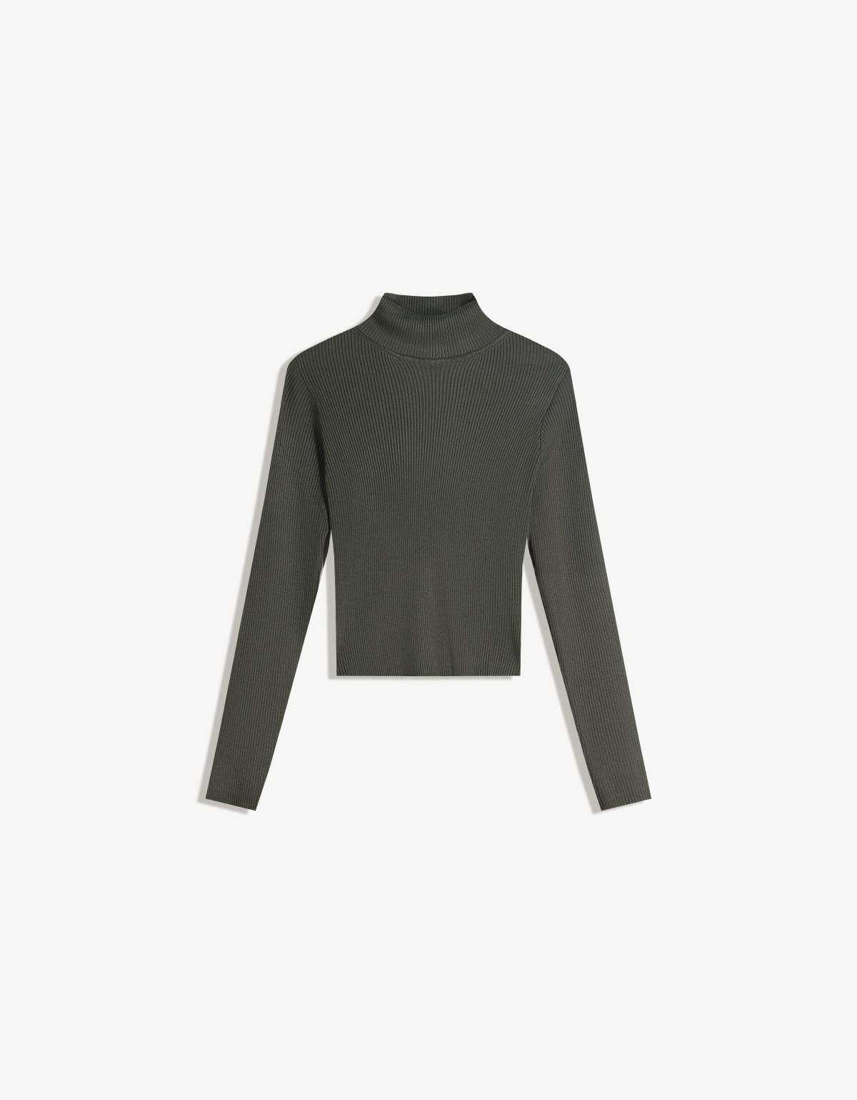 버쉬카 베이직 하이넥 골지 크롭 니트 스웨터 7104/645 KHAKI - 상세 이미지 3