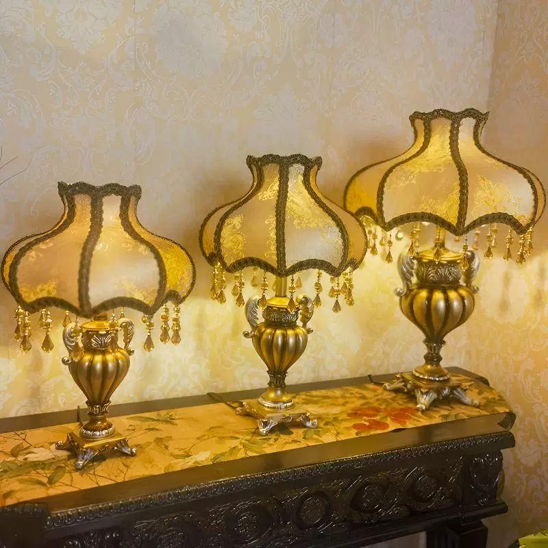 유럽풍 빈티지 침실 테이블 램프 스탠드조명  섬세한 모델 높이47너비30 푸시 버튼 3색 디밍 LED 전구 - 상세 이미지 4