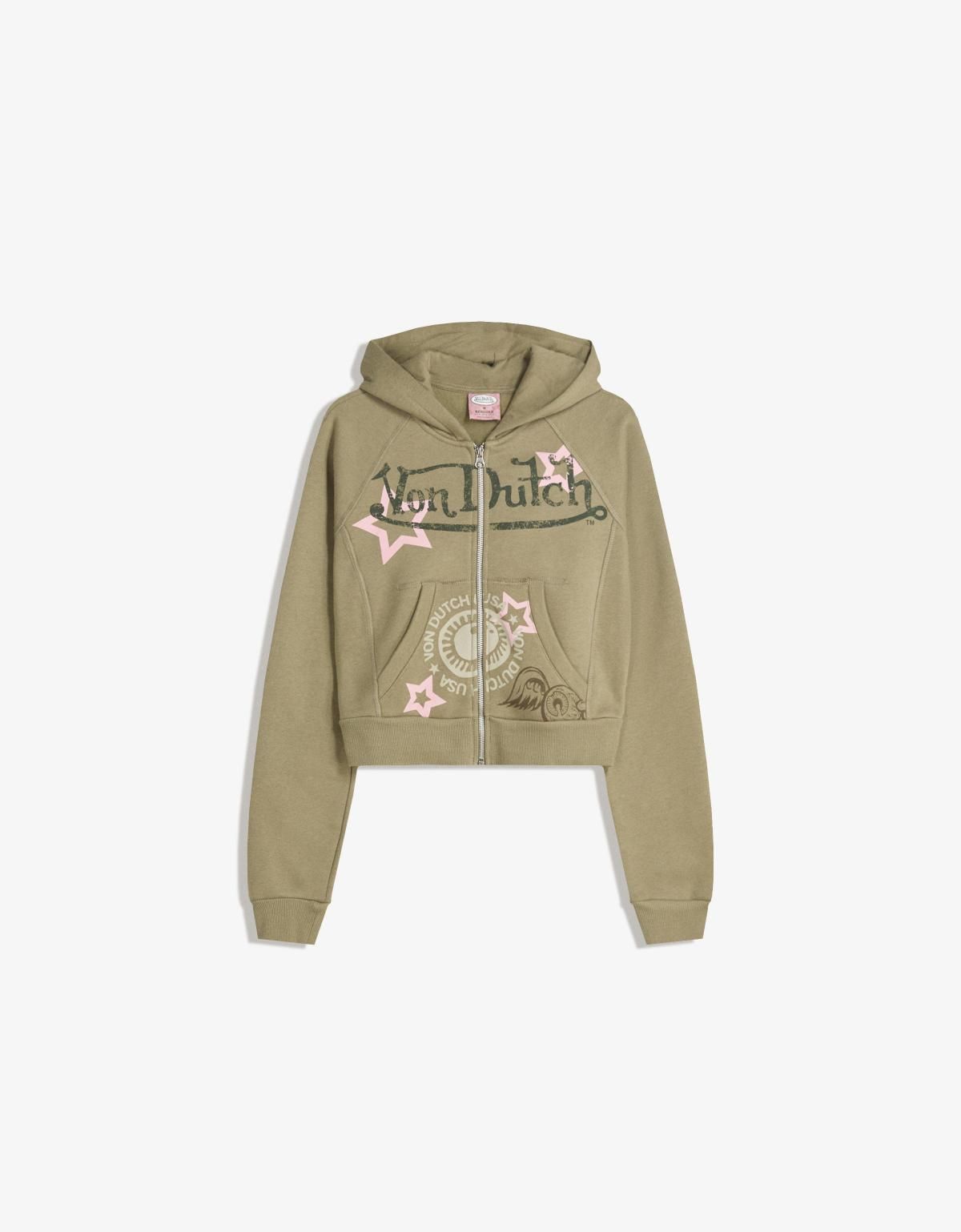 버쉬카 Y2K 그래픽 프린트 크롭 집업 후드티 7011/210 KHAKI - 상품 이미지