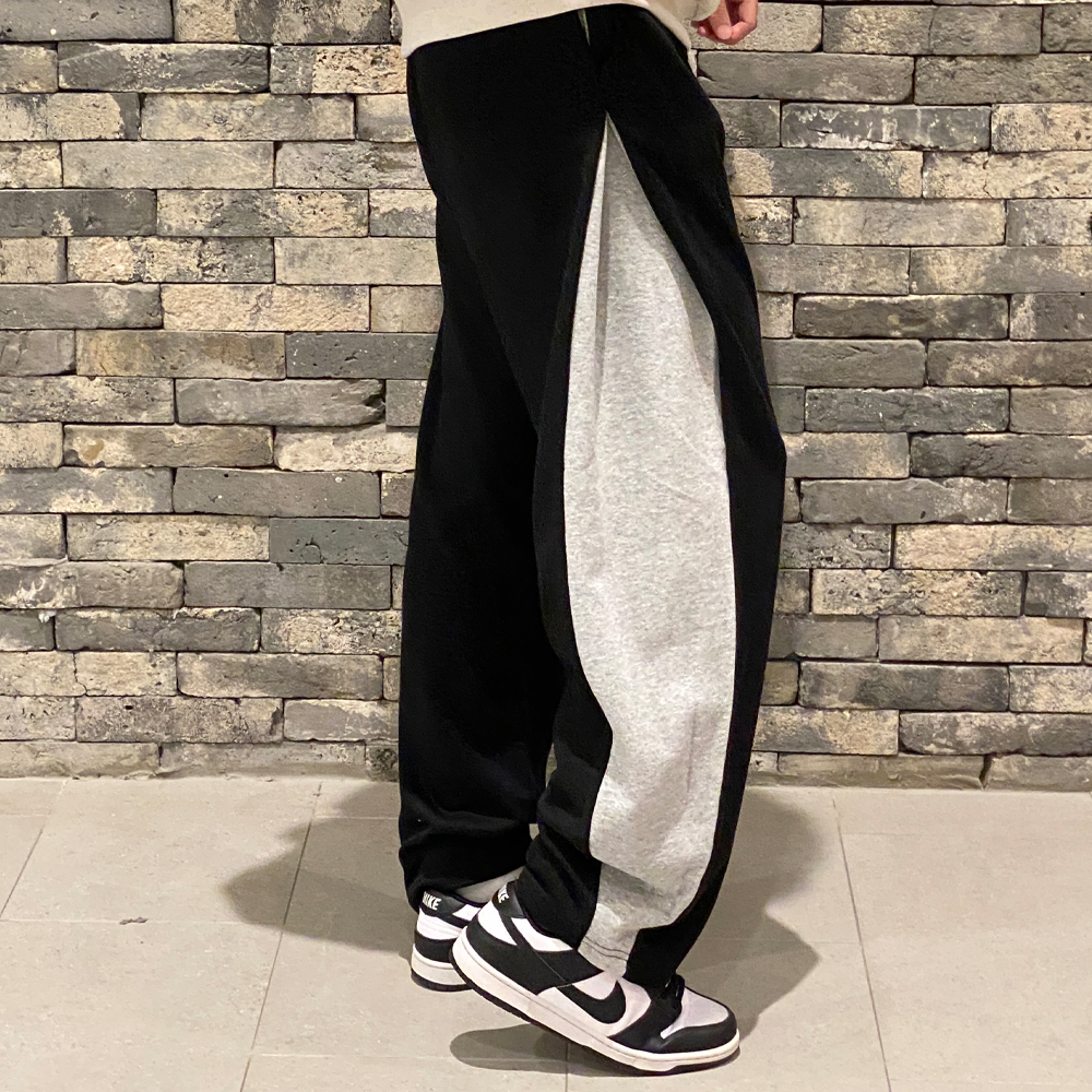 남자 코튼 원턱 와이드 배색 트레이닝 추리닝 운동복 팬츠 - 상세 이미지 2