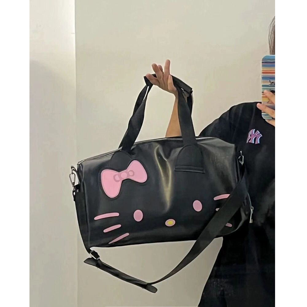 헬로 키티 여행 가방 블랙 보스턴백 숄더백 메신저백 대용량 휴대용 수납 캐리어 적재 - 상품 이미지