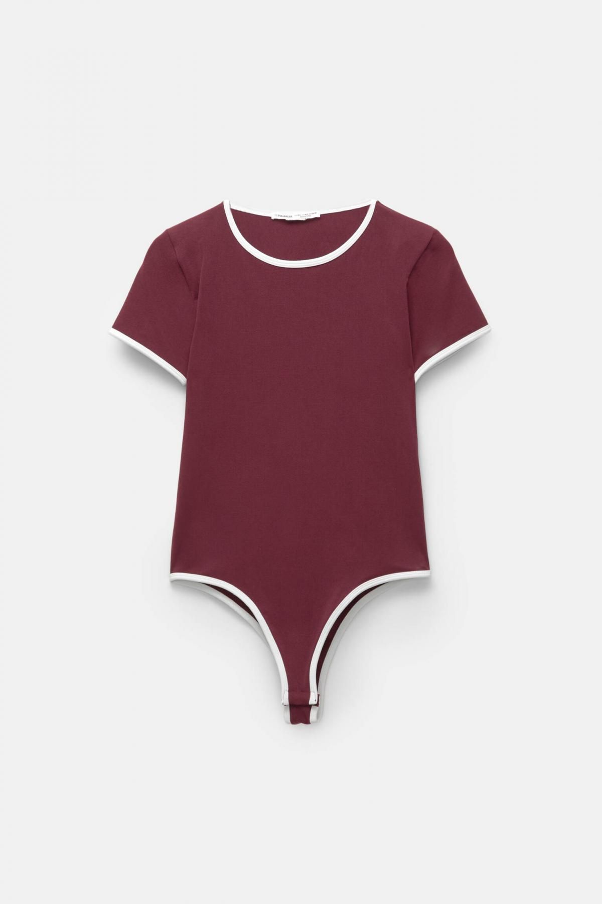 풀앤베어 트렌디 배색 컷아웃 백 반팔 바디수트 7151/389 BURGUNDY - 메인 이미지