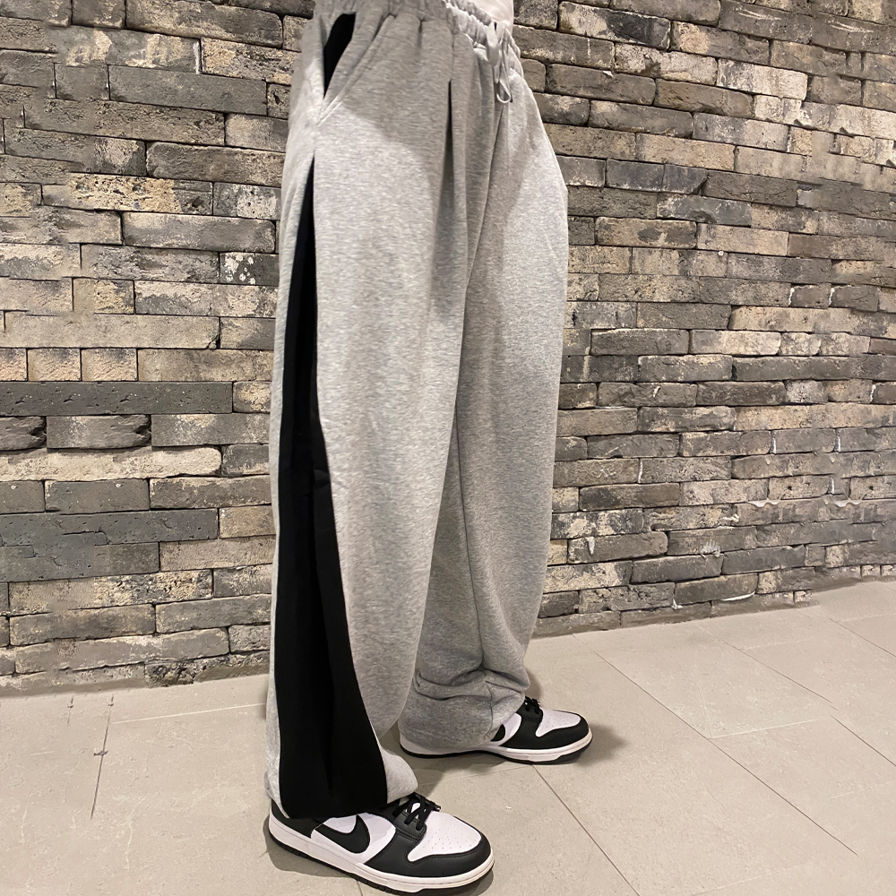 남자 코튼 원턱 와이드 배색 트레이닝 추리닝 운동복 팬츠 - 상세 이미지 4