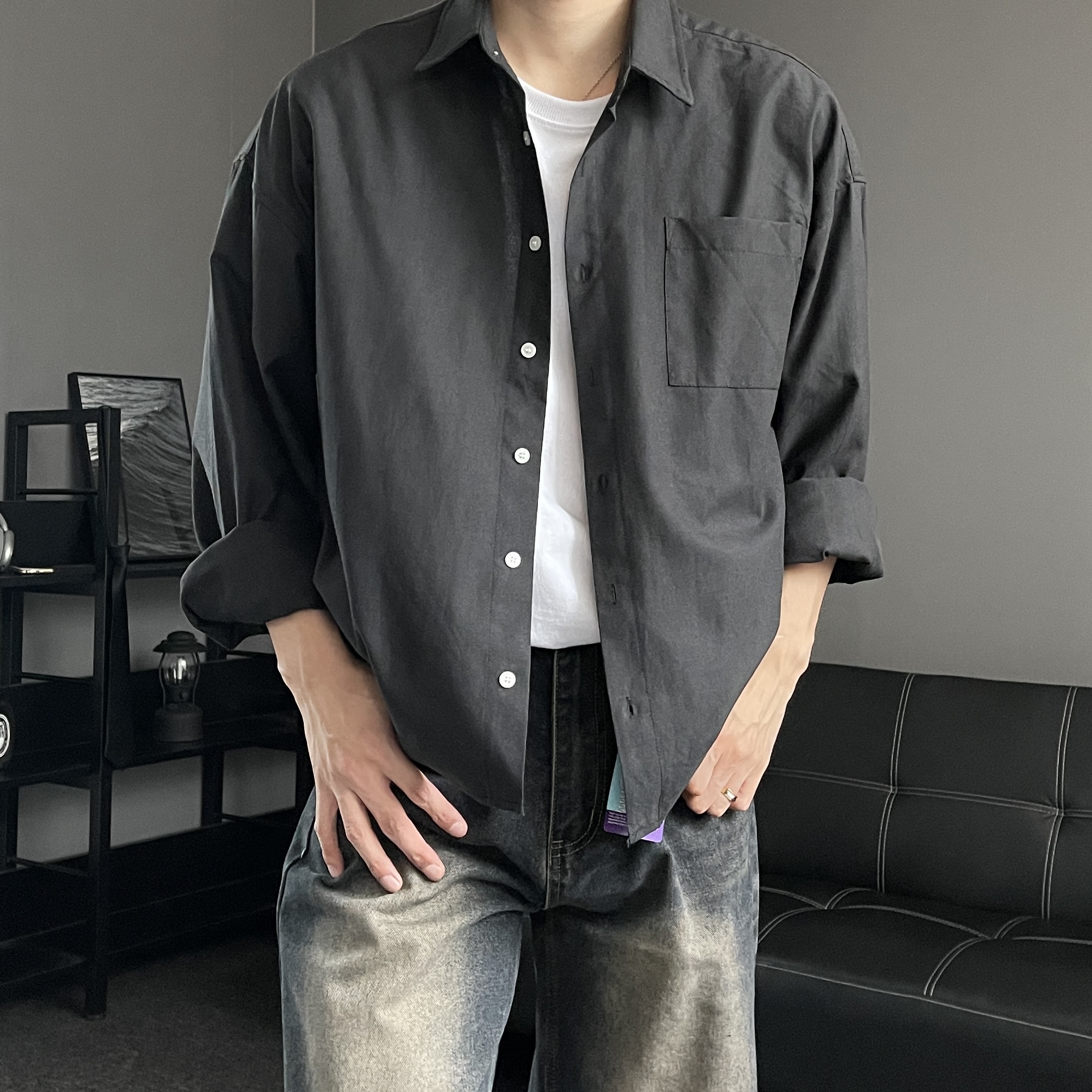 남자크롭셔츠 남자오버핏셔츠 남자흰색셔츠 이미지 7