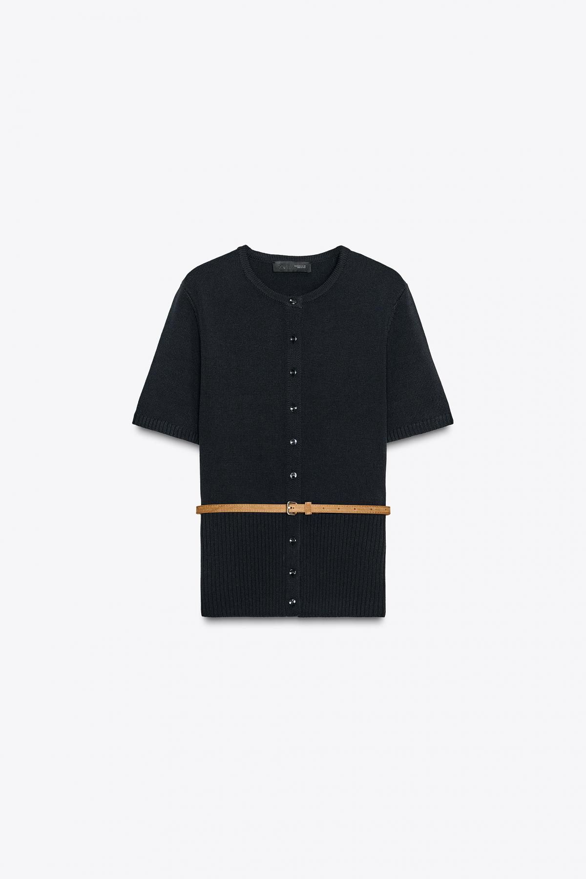 자라 모던 라운드넥 벨티드 반팔 니트 가디건 2756/112 NAVY BLUE - 메인 이미지