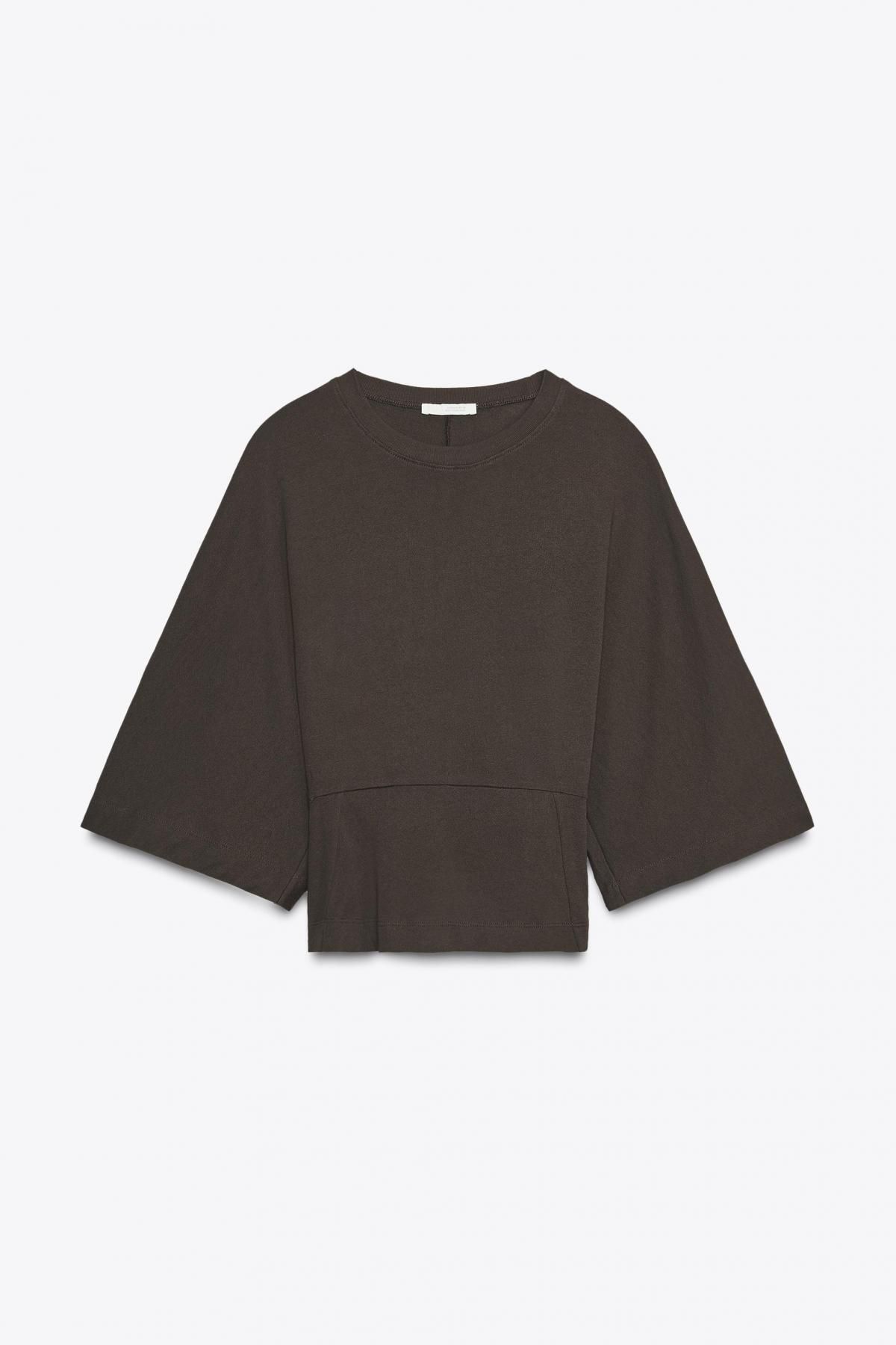 자라 코튼 오버핏 라운드넥 긴팔 티셔츠 4174/803 BROWN - 메인 이미지