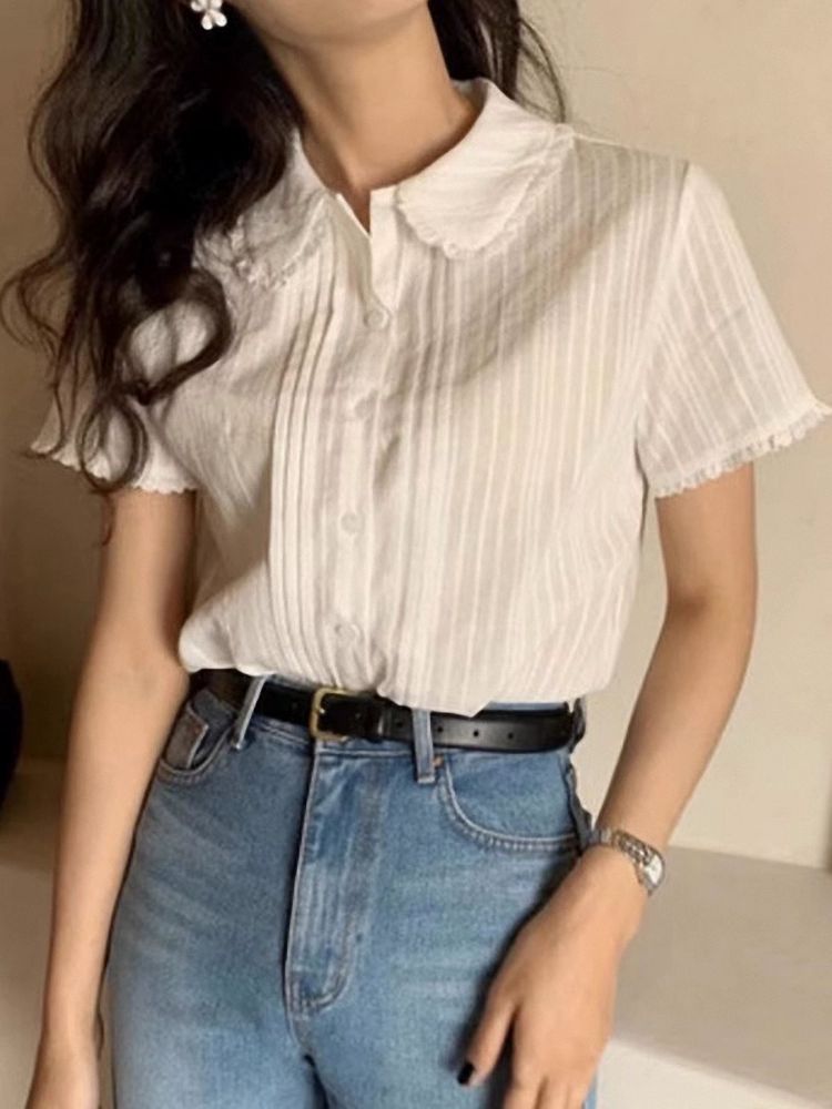 여름 카라 반팔티셔츠 티셔츠 여성 상의 화이트 S - 상세 이미지 3