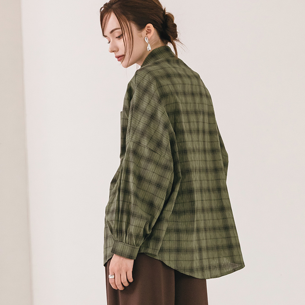 셔츠 루즈핏 체크 여성 긴팔 포인트 블라우스 - 상세 이미지 2