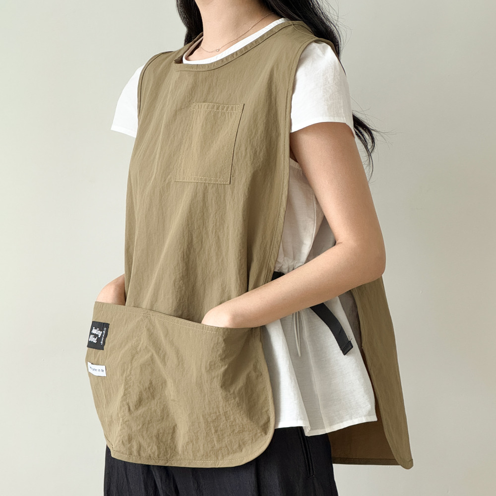 데이로이 조끼 앞치마 카페 바리스타 식당 짧은 롱 방수 앞치마 블랙