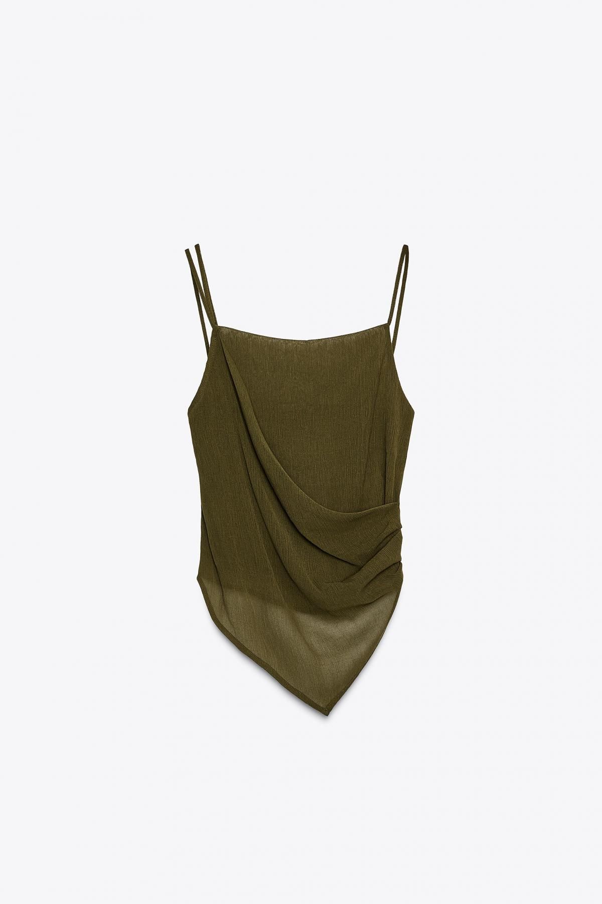 자라 트렌디 시스루 텍스처 비대칭 민소매 탑 1131/811 MID-GREEN - 메인 이미지