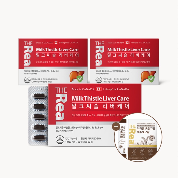 [맥주효모환30포 증정] 더리얼 밀크씨슬 리버케어 60캡슐, 3개