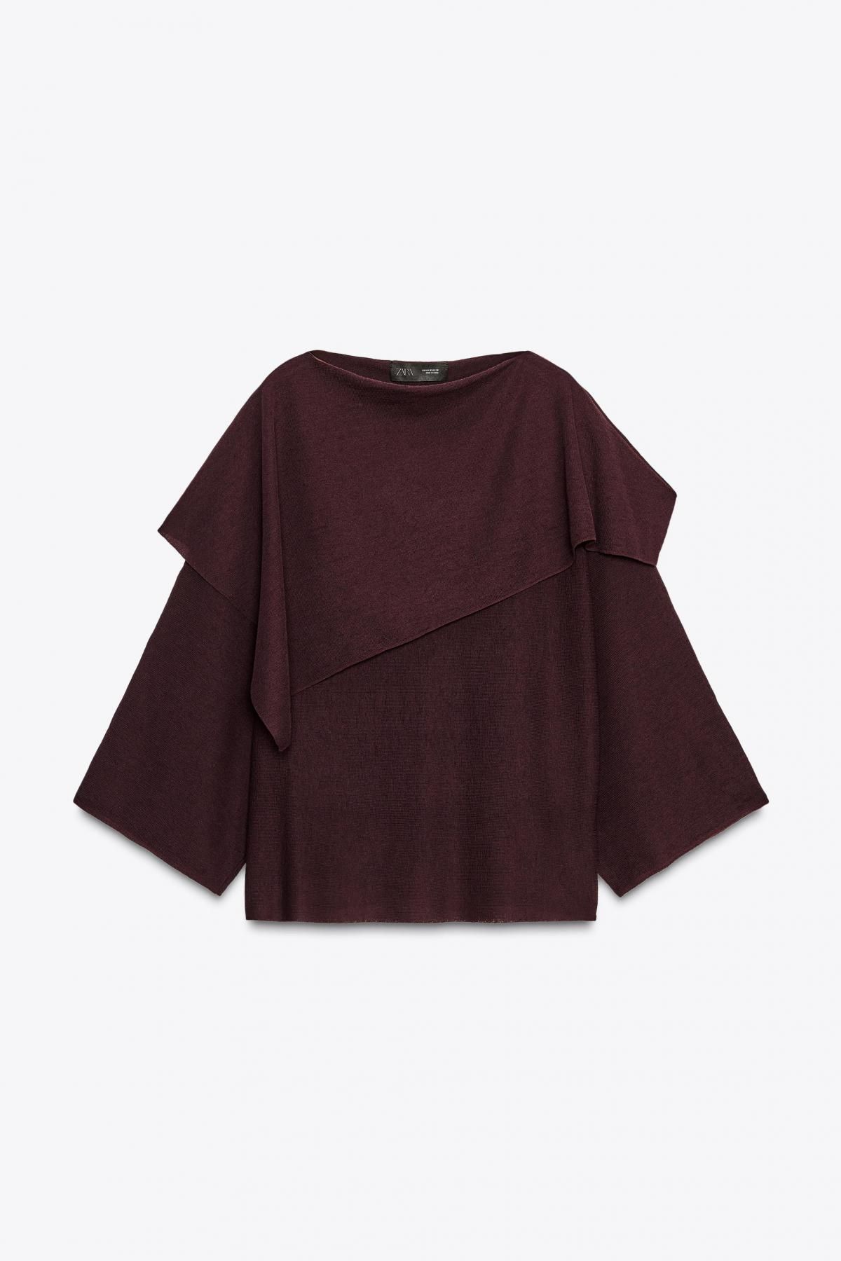 자라 플레인 니트 레이어드 와이드 슬리브 탑 3456/104 AUBERGINE - 상품 이미지