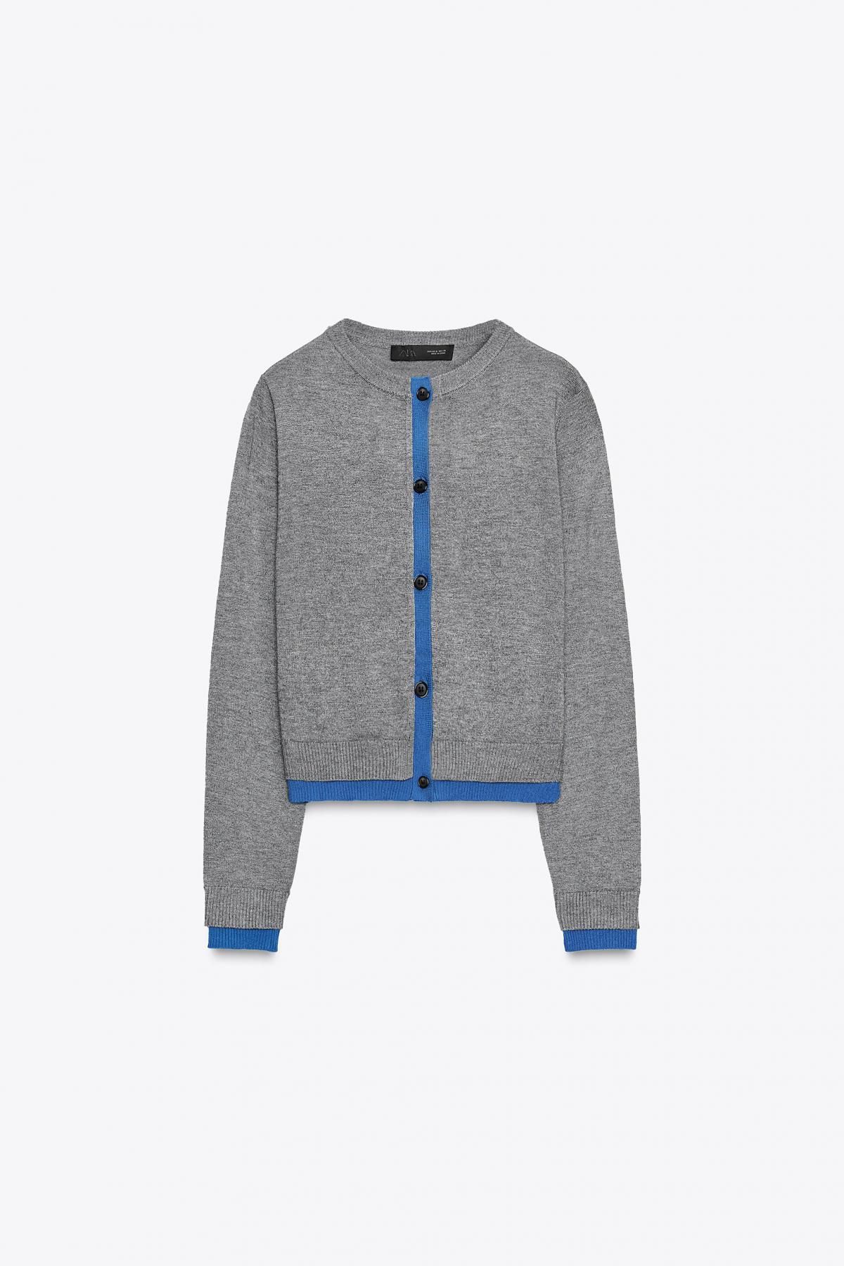 자라 배색 라운드넥 니트 가디건 3581/005 GREY - 메인 이미지