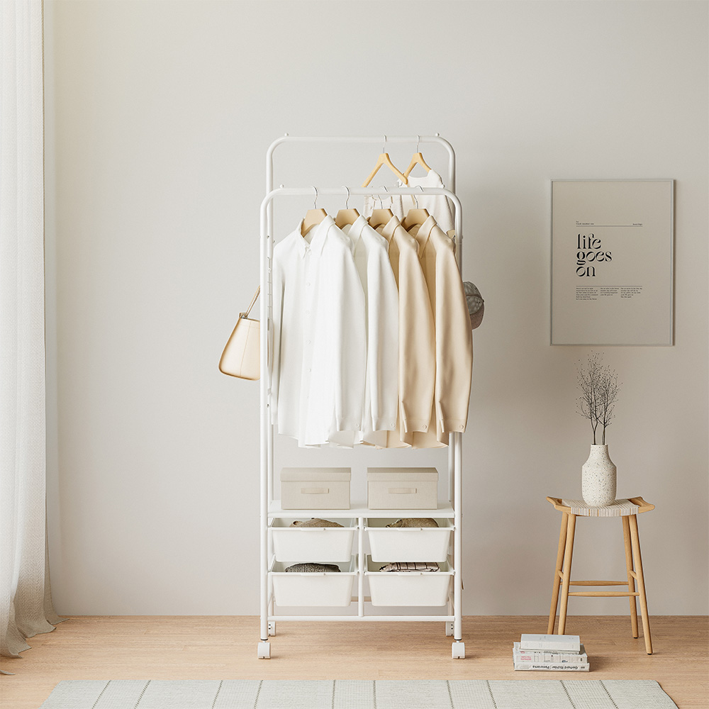 무베즈 서랍형 2단 이동식행거 스탠다드 드레스룸 스탠드 옷걸이 행거