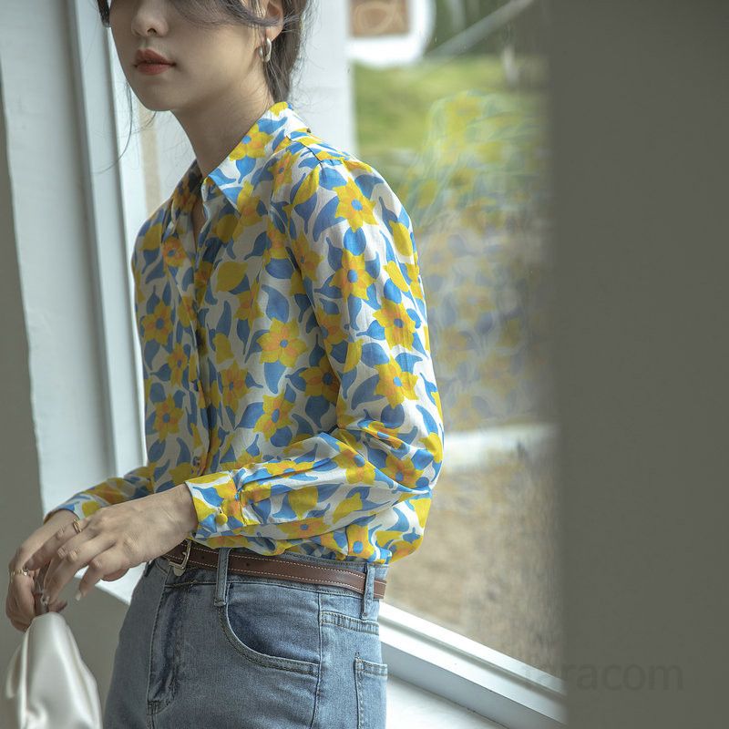 여성 루즈핏 라펠 셔츠 여름 스트라이프 스타일 화이트 프린팅 자외선 차단 데일리 캐주얼한 착용감 구김없는 편안한 블라우스형 상의 - 상세 이미지 3