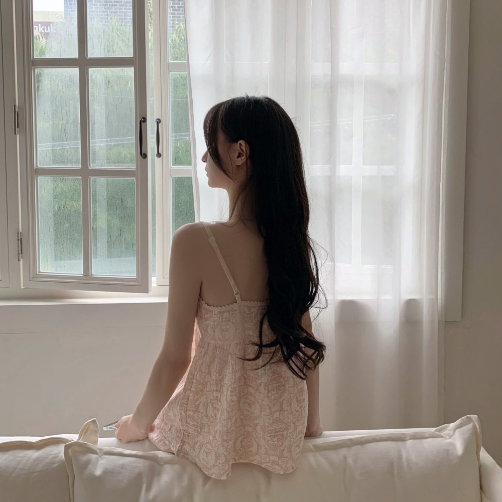 요루면잠옷 민소매잠옷 여름홈웨어 끈나시 순면 긴바지 거즈면 세트 파자마 - 상세 이미지 3