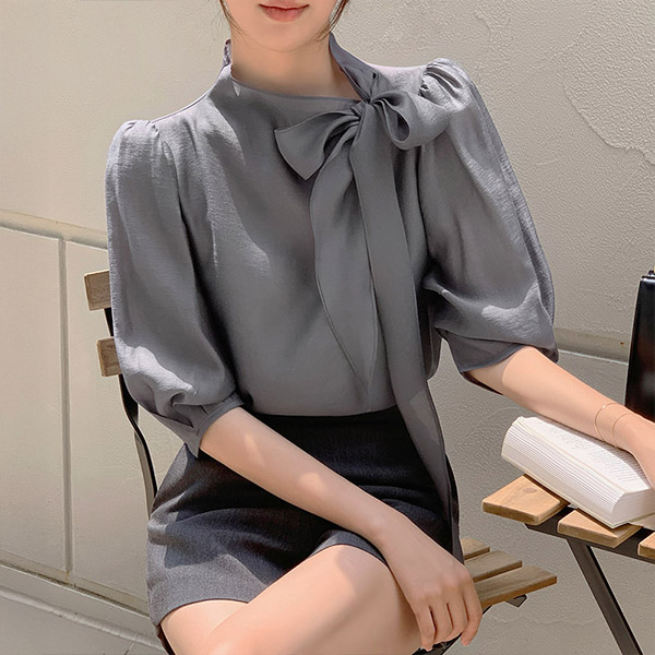 로이 리본 타이 소매 블라우스 bs8404