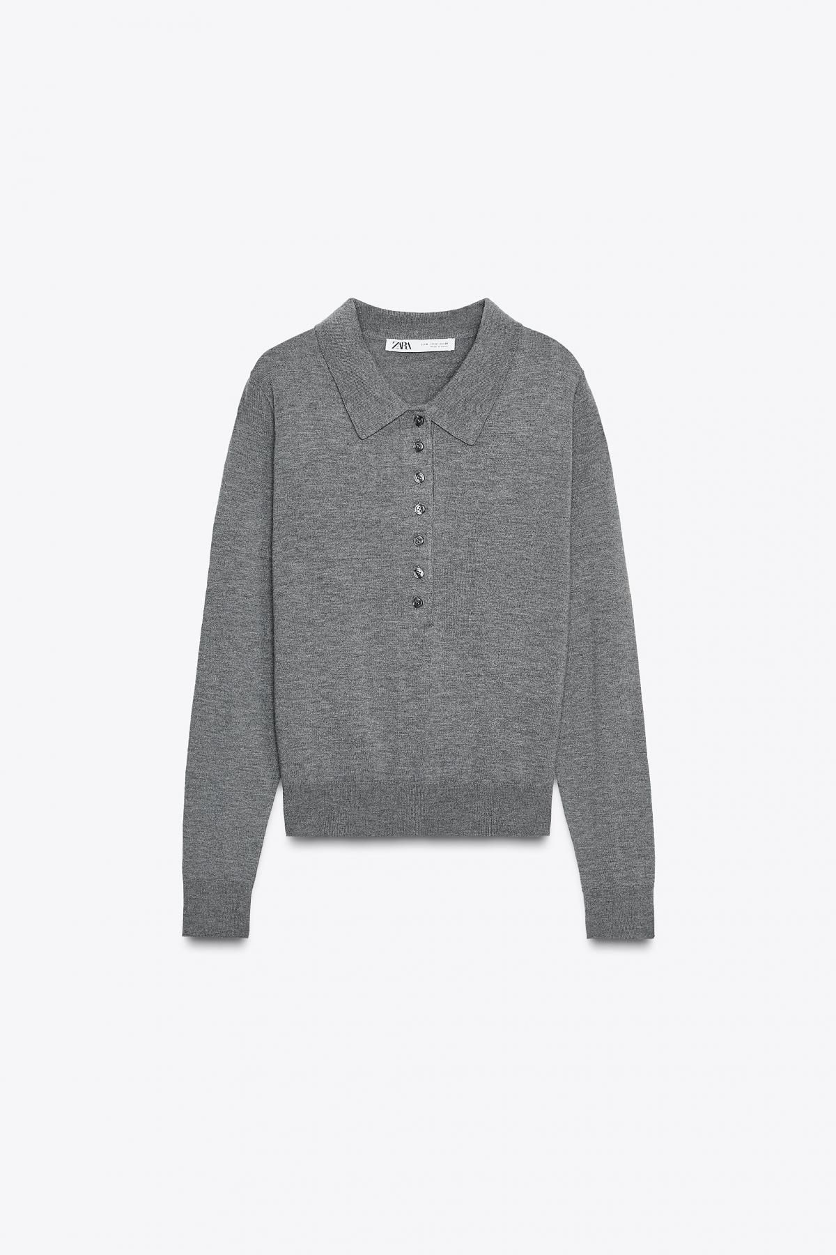 자라 플레인 니트 긴팔 폴로 셔츠 2142/271 GREY MARL