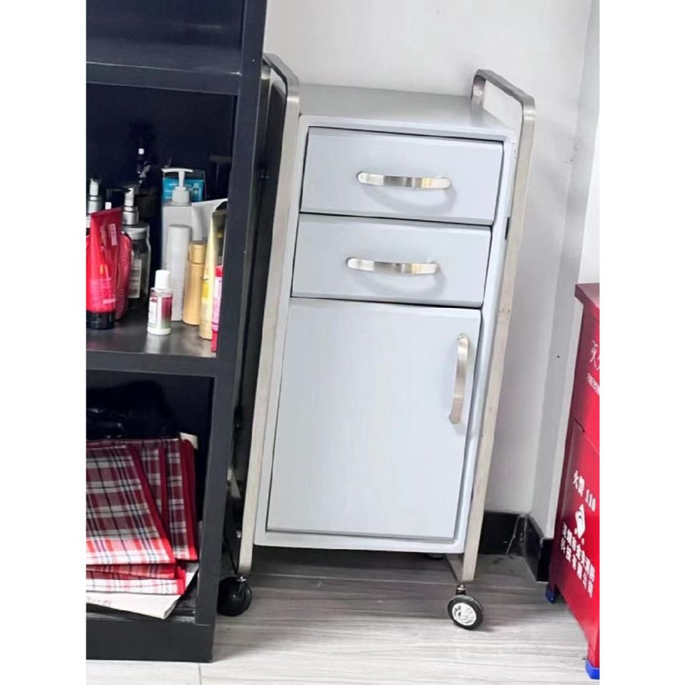 서랍장 수납장 미용실 스테인리스 철제 실버 정리대 헤어살롱 거치대 2단 은색 및 강철 캐비닛 - 상세 이미지 4