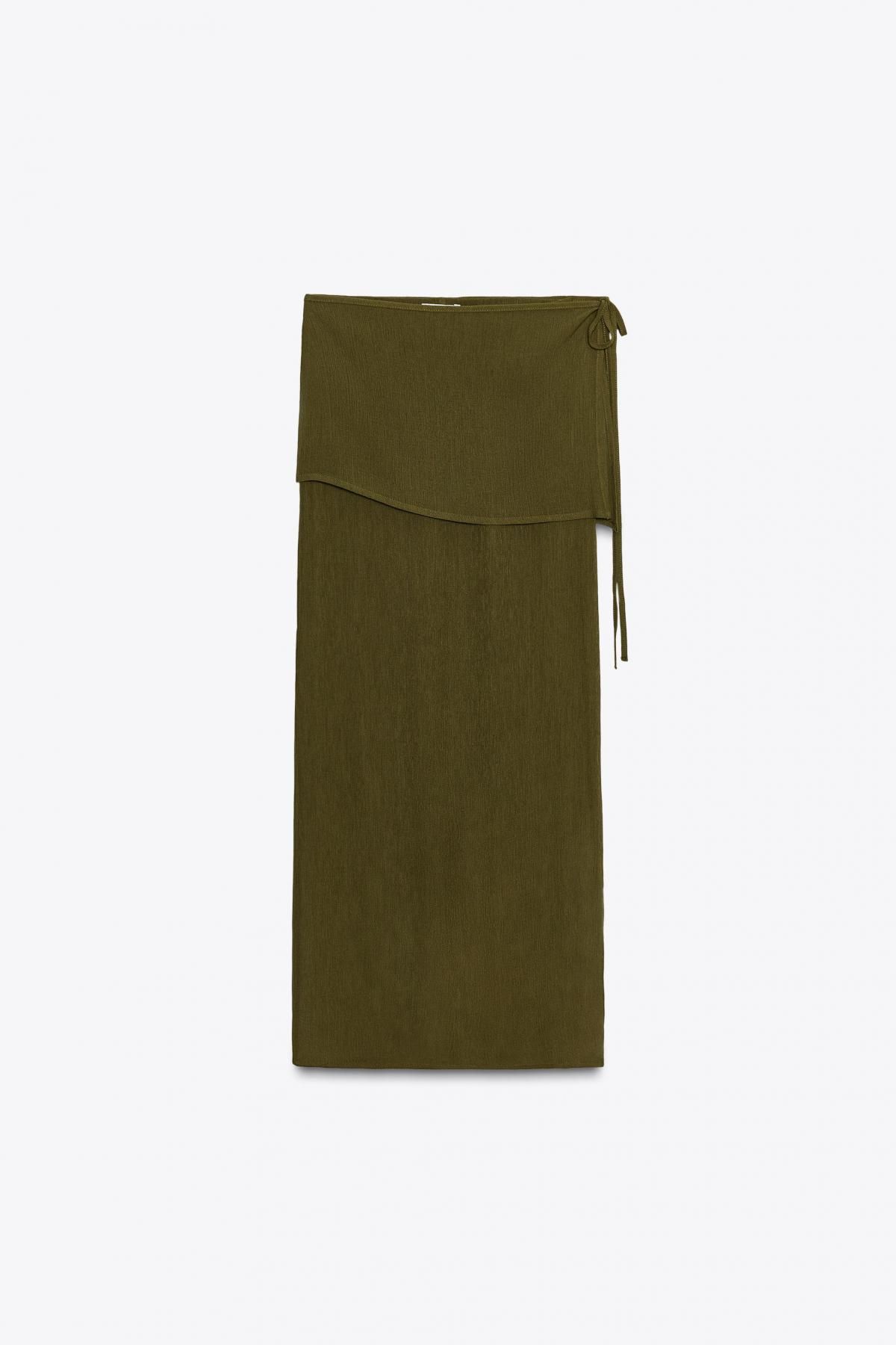 자라 시스루 텍스처 사롱 랩 롱 스커트 1131/812 MID-GREEN - 메인 이미지