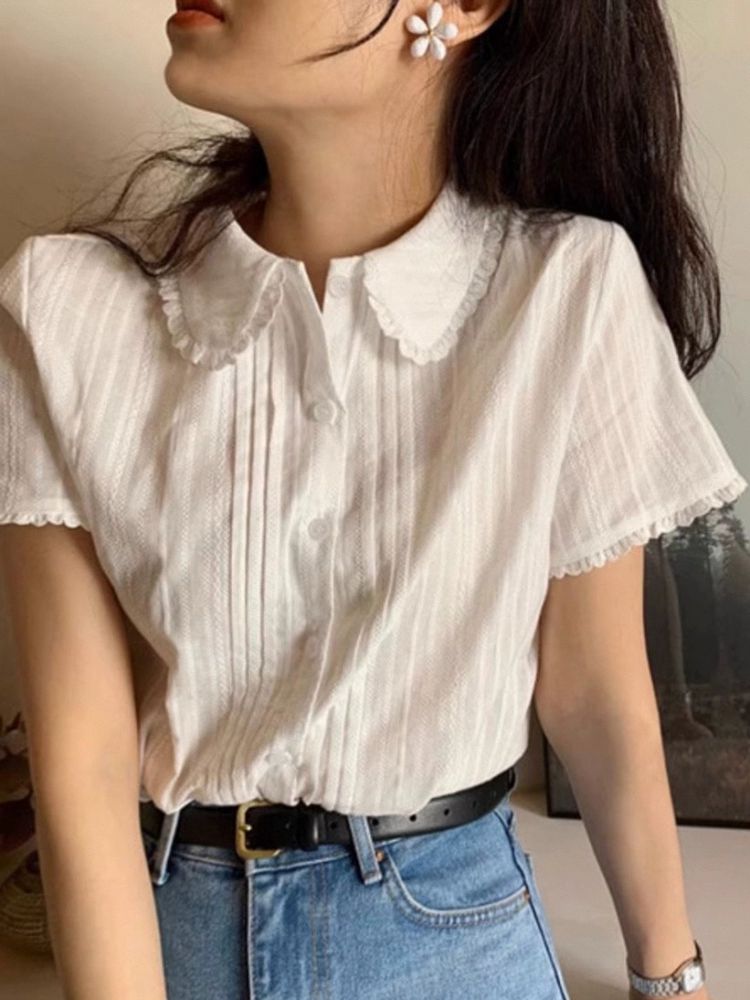 여름 카라 반팔티셔츠 티셔츠 여성 상의 화이트 S - 상품 이미지