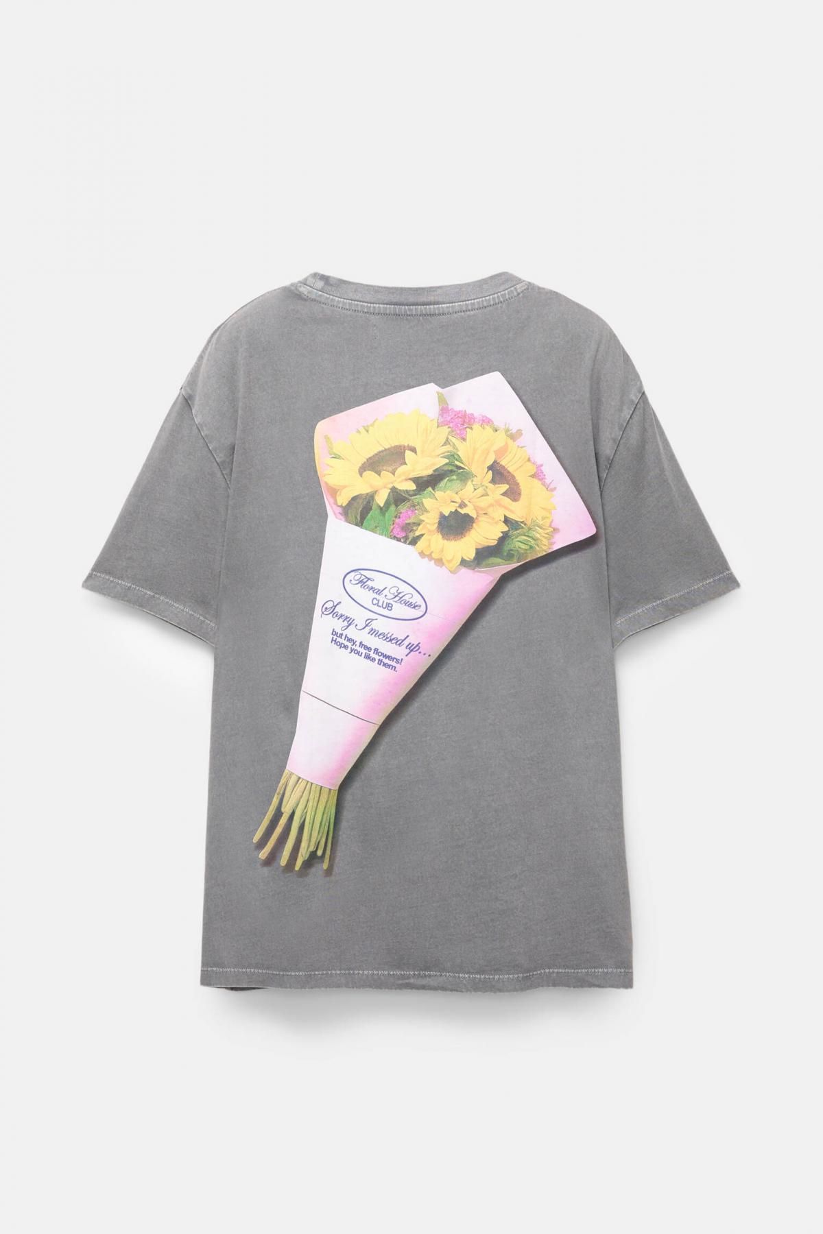 풀앤베어 오버핏 플라워 부케 그래픽 코튼 반팔 티셔츠 7151/380 GREY - 상품 이미지
