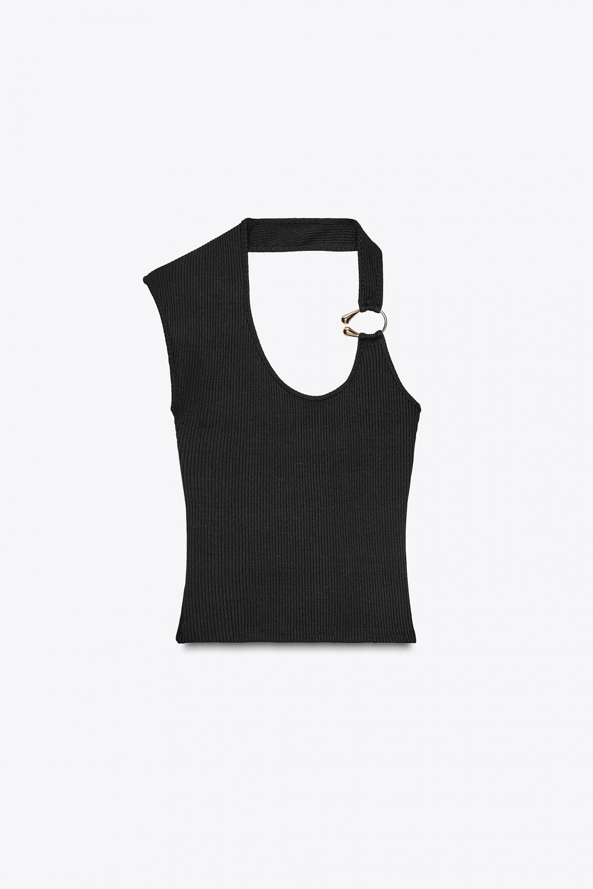 자라 언밸런스 리브드 메탈 디테일 민소매 탑 0264/444 BLACK - 메인 이미지