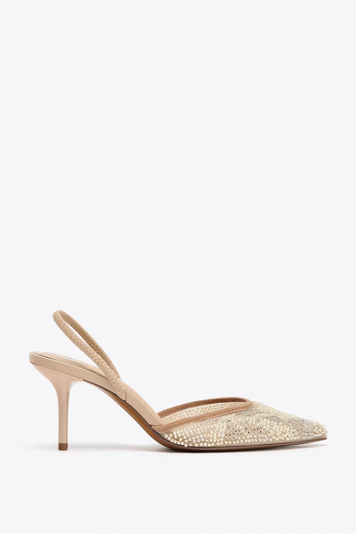 자라 글리터 라인스톤 슬링백 하이힐 슈즈 2227/610 BEIGE - 메인 이미지