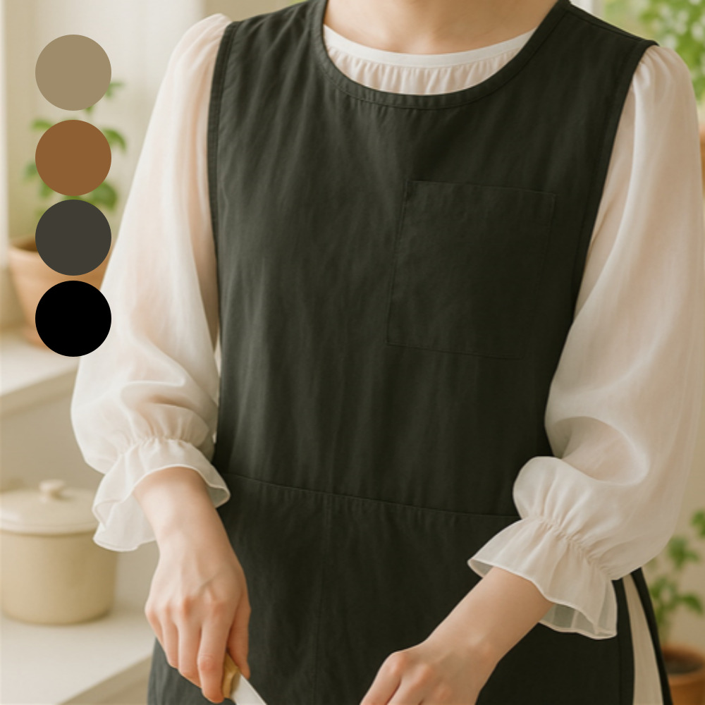 데이로이 조끼 앞치마 카페 바리스타 식당 짧은 롱 방수 앞치마 블랙